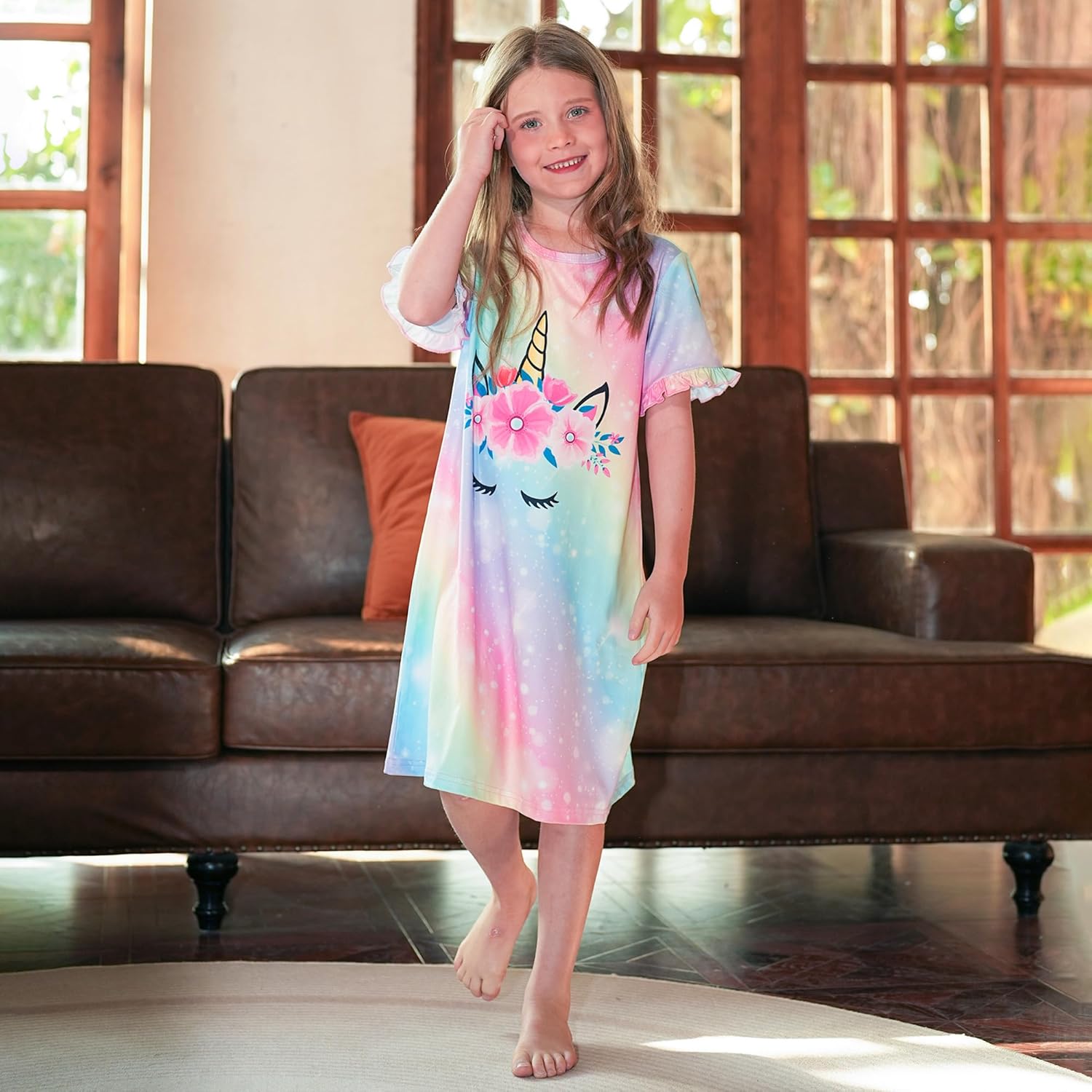 LQSZ Girls Nightgowns Kids Nightdress 3-10 Years Toddler Pajamas Fantasy Princess Sleepwear Short Sleeves Nightie - Image 7