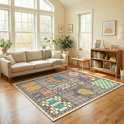 Miniatura 4 de Alfombra de juego para niños 7 en 1 y alfombra de sala de juegos, alfombra de guardería jumbo de 79 x 59 pulgadas, lavable a máquina y plegable, 7