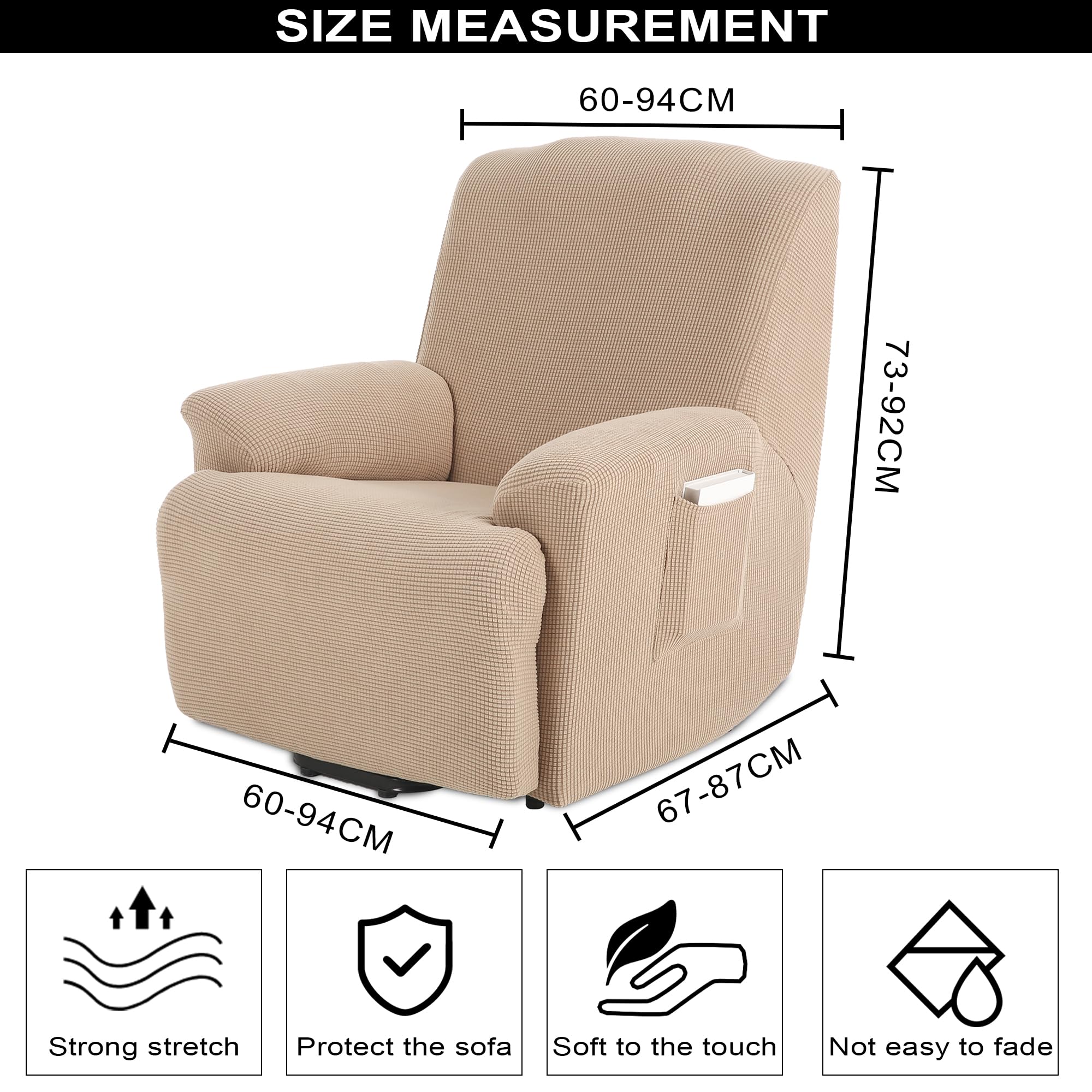 TIANSHU Housse Fauteuil Relax Jacquard Housse Canapé Relax Extensible Housse de Canapé Relax 1 Place (Sable)