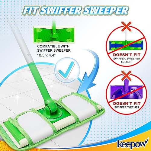 Miniatura 2 de KEEPOW Almohadillas reutilizables para trapeador Swiffer Sweeper, paños de microfibra para barrer en seco, lavables, repuestos de paño de trapeador