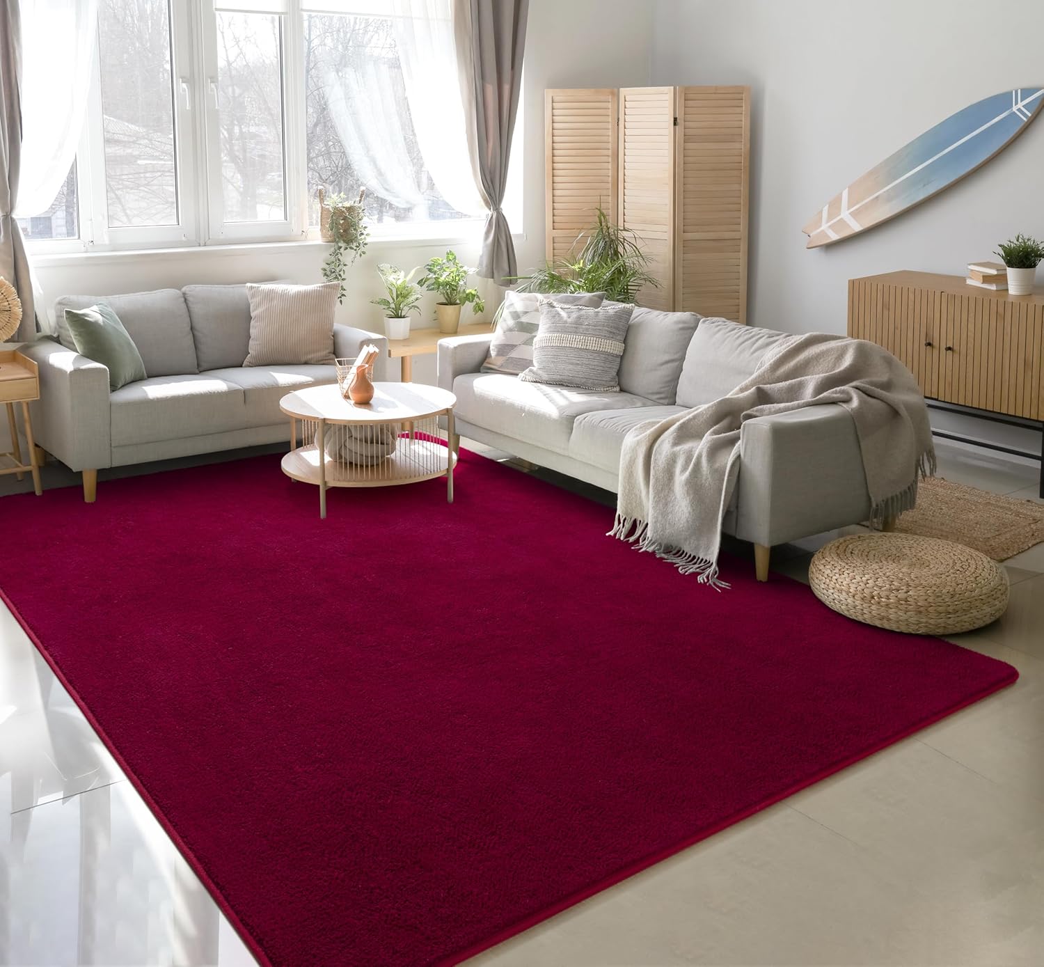 Soft Rugs for Living Room 5x7 Wine Red, Minimalist Area Rug for Bedroom Nursery Dining Table Dorm, Throw Rugs for Men Boys Girls Kids Room Indoor Floor Carpets 5' x 7' (Rectangular) Wine Red