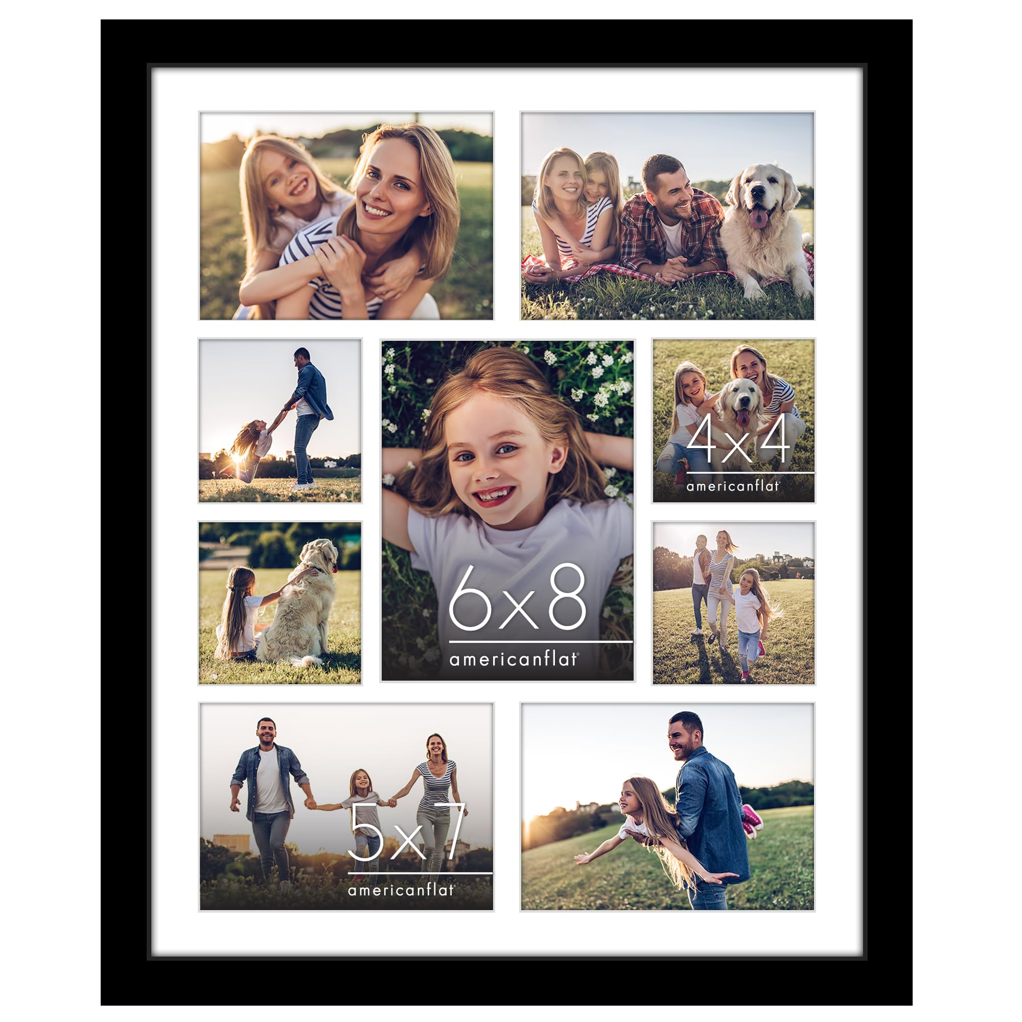 Americanflat 16x20 Collage Picture Frame with Polished Plexiglass - Multi Picture Frames Fit One 6x8, Four 5x7 and Four 4x4 Photos or Use as One 16x20 Frame - Signature Collection - Black