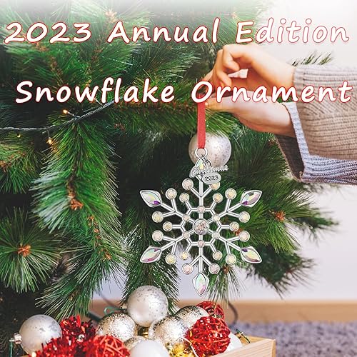 Miniatura 4 de Venhoo Adornos navideños de copo de nieve 2023, diamantes de imitación metálicos colgantes con purpurina, copos de nieve, decoración de árbol de