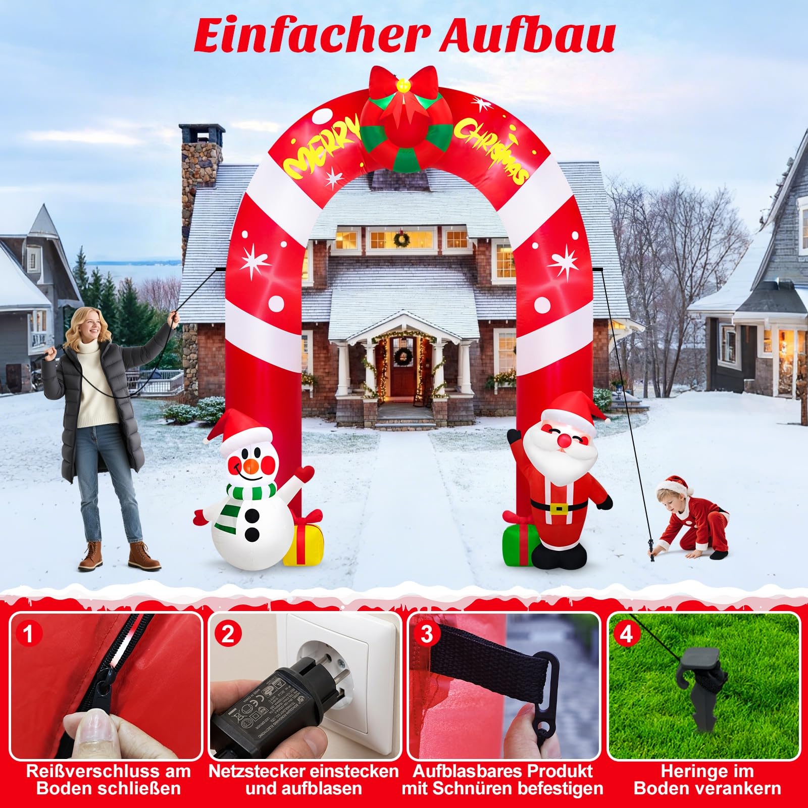 Danxilu Arco Hinchable Navidad Exterior 3m con Papa Noel y Pupazzo di Neve