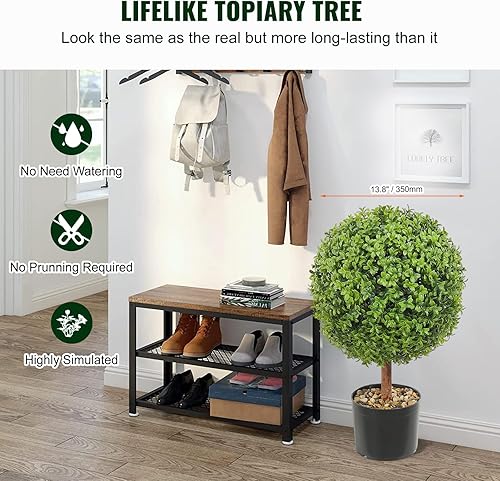 Miniatura 2 de VEVOR Topiarios artificiales de boj, 24 pulgadas de alto (2 piezas), planta de topiarios falsos en forma de bola con macetas, planta de plumas