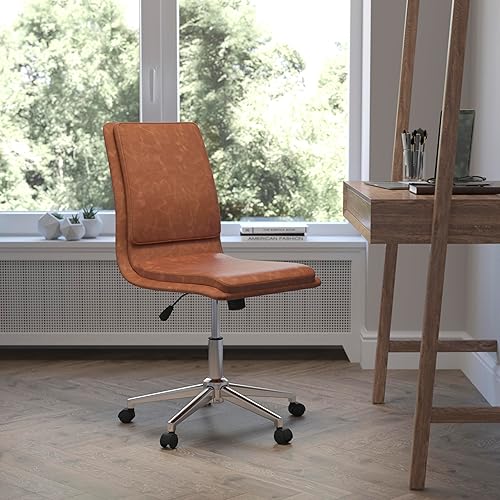 Miniatura 46 de Flash Furniture Madigan - Silla de oficina Task – Lujosa tapicería gris LeatherSoft – Acolchado medio respaldo y asiento – Base cromada ajustable en