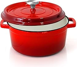 NutriChef Enameled Cast Iron Dutch Oven - 5-Quart Kitchen Round Dutch Oven Stovetop Casserole Cookware Braising Pot, Porcelain Enamel Coated Cast-Iron Baking Pots w/Self Basting Lid