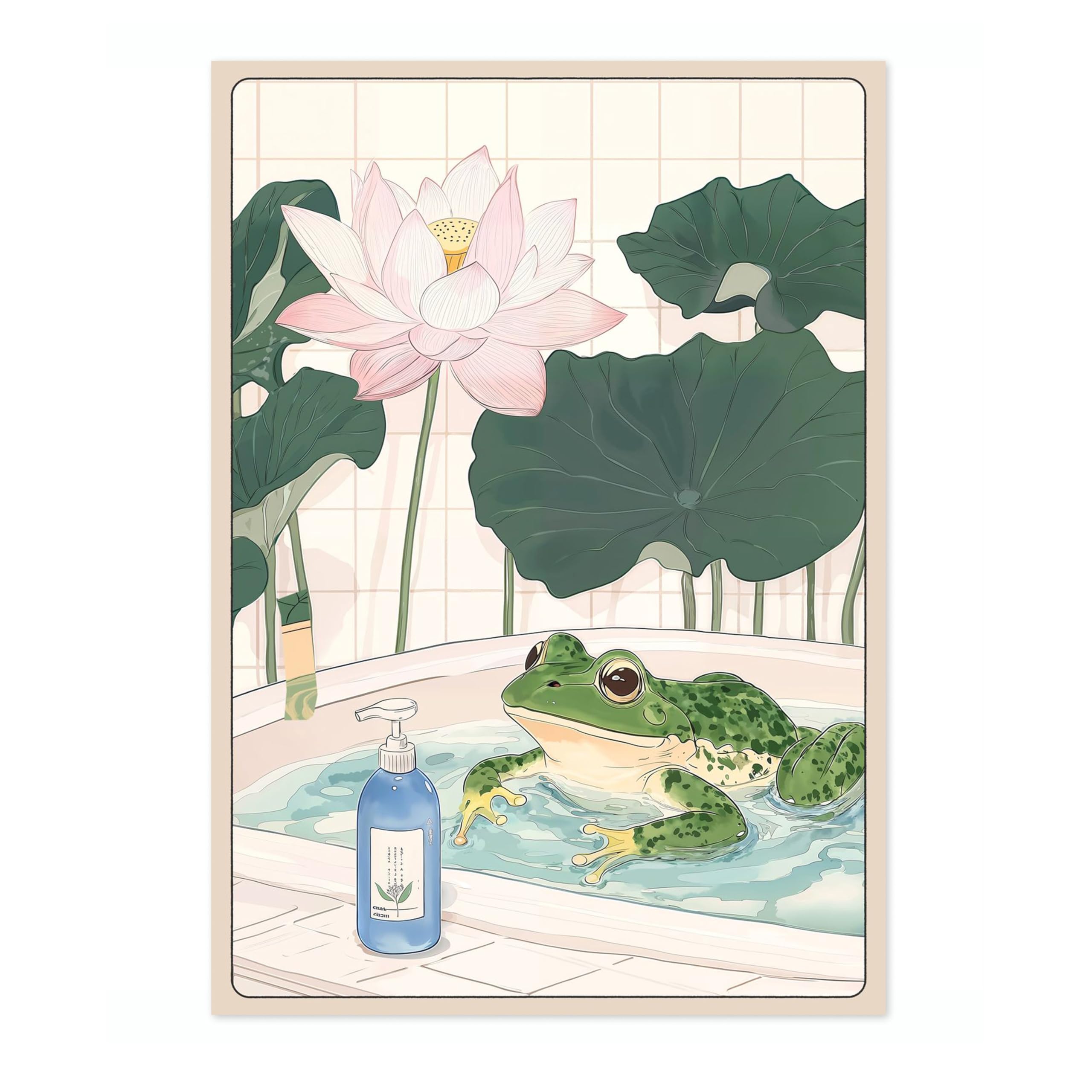 Frog Bathtime Anime Animal Poster, Funny Bathroom Wall Art Print, Manga, Bathroom Wall Art, Toilet Decor, A1 (Print Only) - 84.1x59.4cm — image 1
