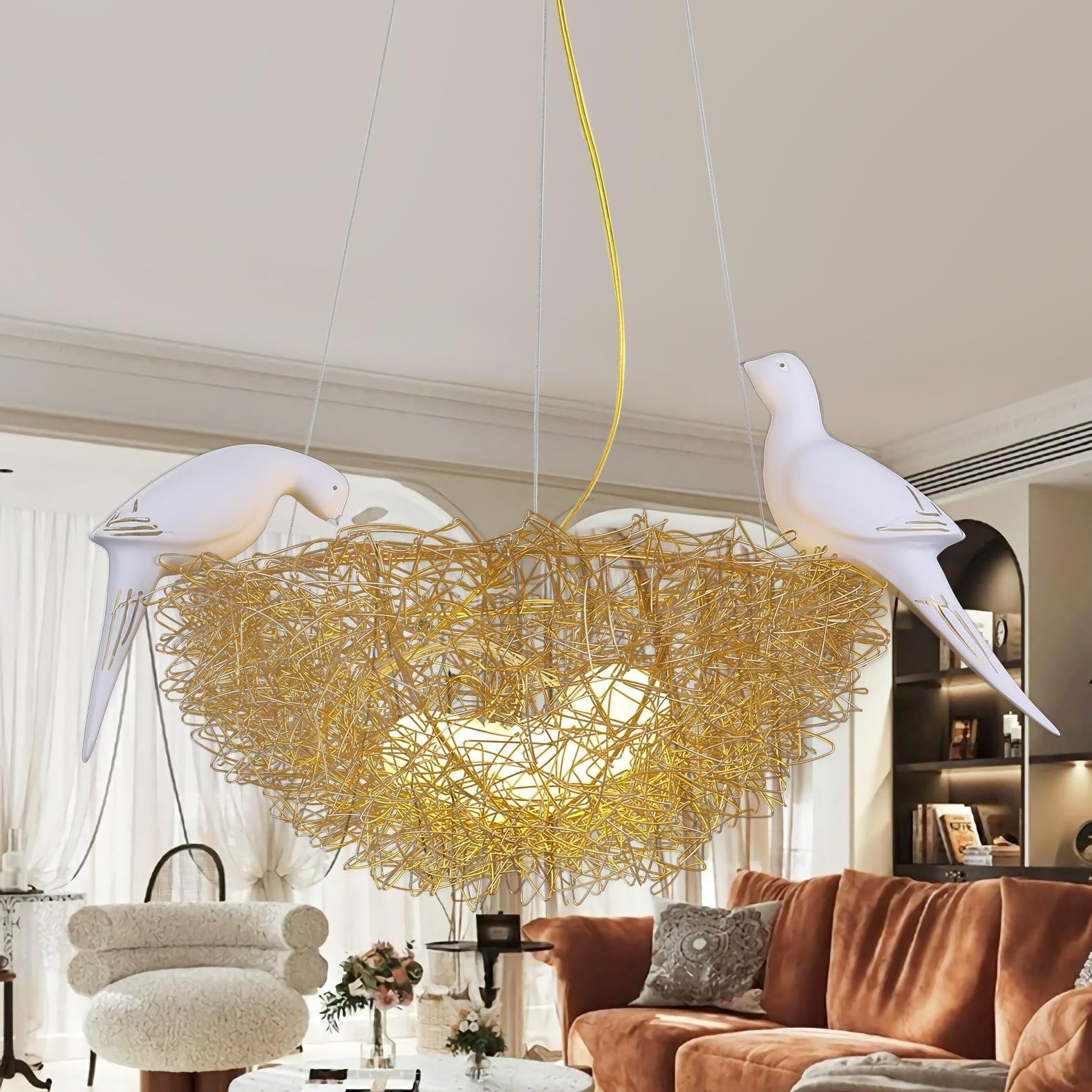 BEALWISE 15.7" Pendant Light Bird Cage Pendant Lamp - Aluminum ...