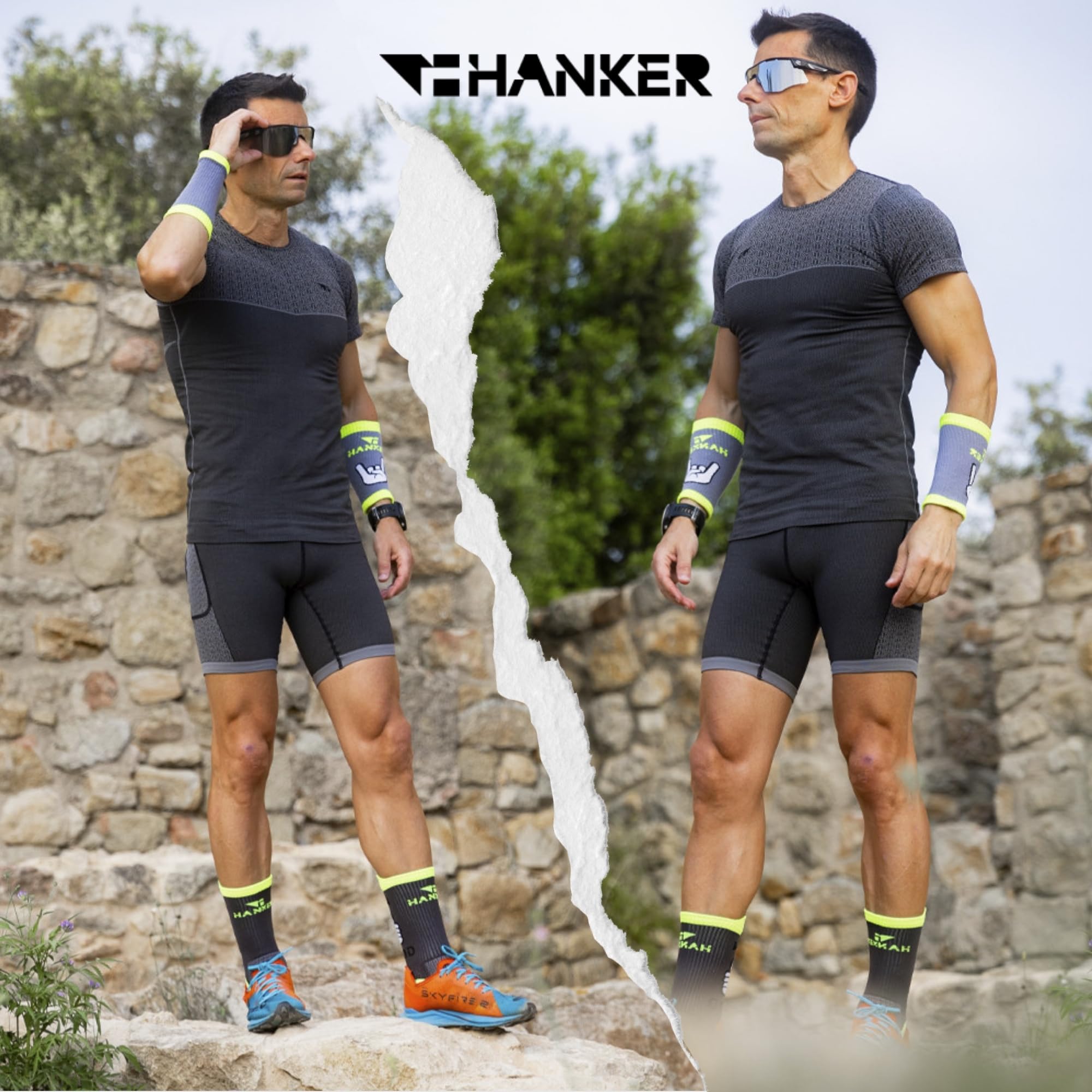 HANKER Mallas Compresión Hombre Running Trail – Bolsillos Laterales, Tejido Termorregulador Soft-Air, Costuras Planas Antirrozaduras
