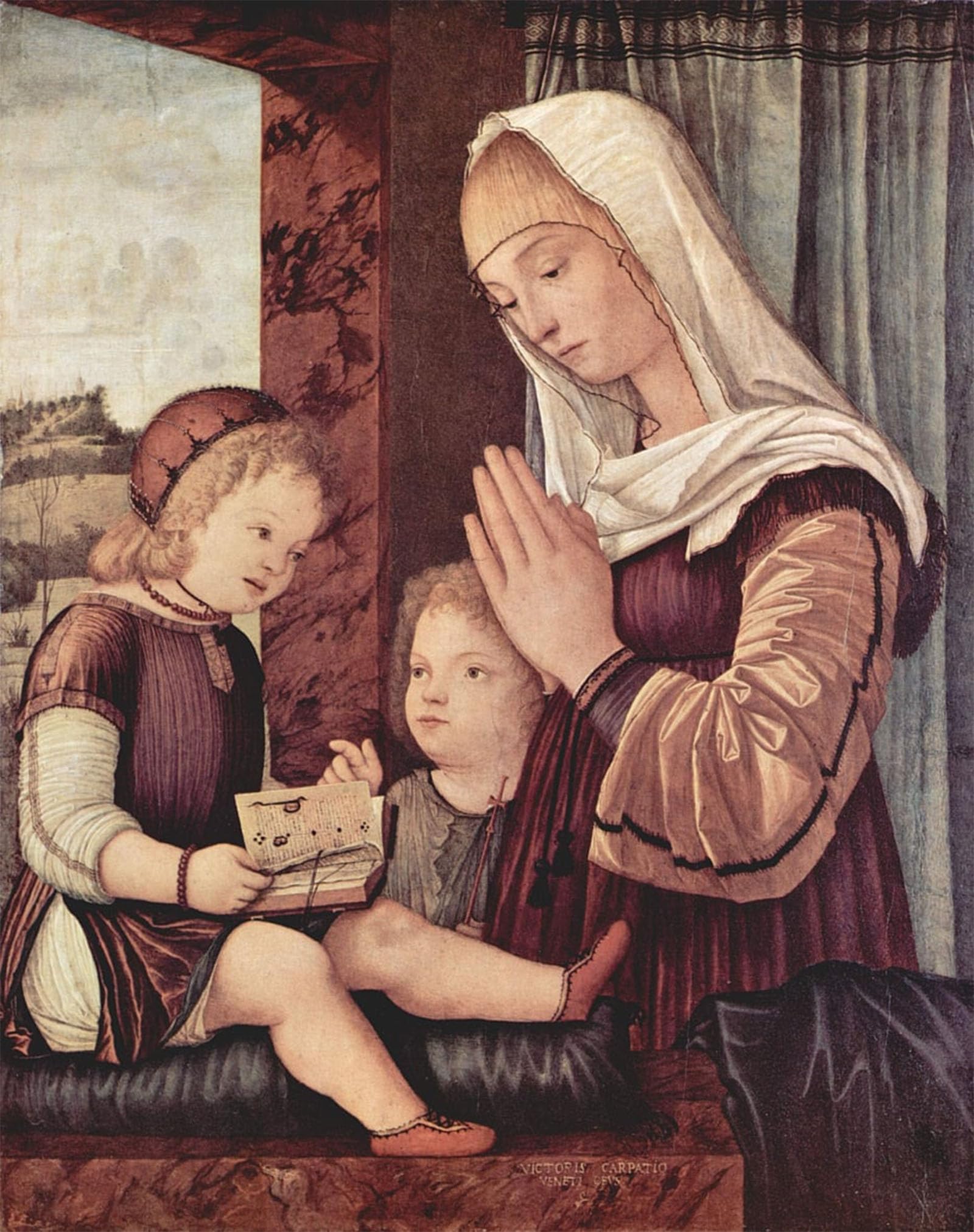 POSTERIIk Famous Modern Artwork Art Mural Mary and the Baptist Worship the Christ Child by Vittore Carpaccio Oil Paintings Pictures for Home Decor 60x90cm
