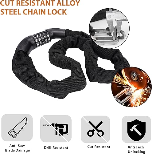 Miniatura 6 de Candado de cadena para bicicleta con combinación de 4 dígitos, cerradura de seguridad antirrobo resistente para bicicleta, scooter, motocicleta,