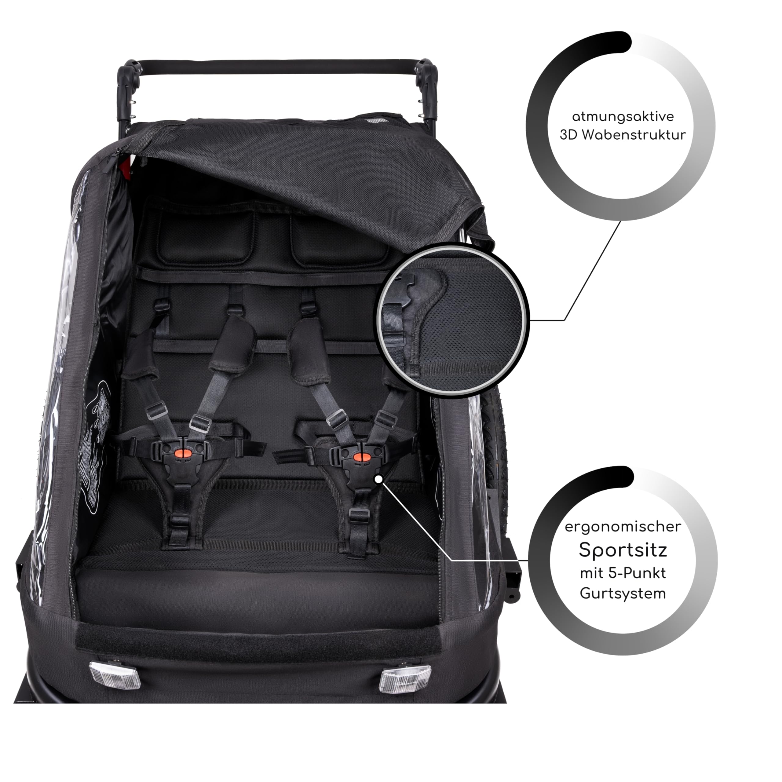 Sportlicher Kinderfahrradanhänger Zweisitzer Zwei Kinder 3in1 Set Buggy Jogger Kinderwagen Fahrradanhänger Kinderanhänger