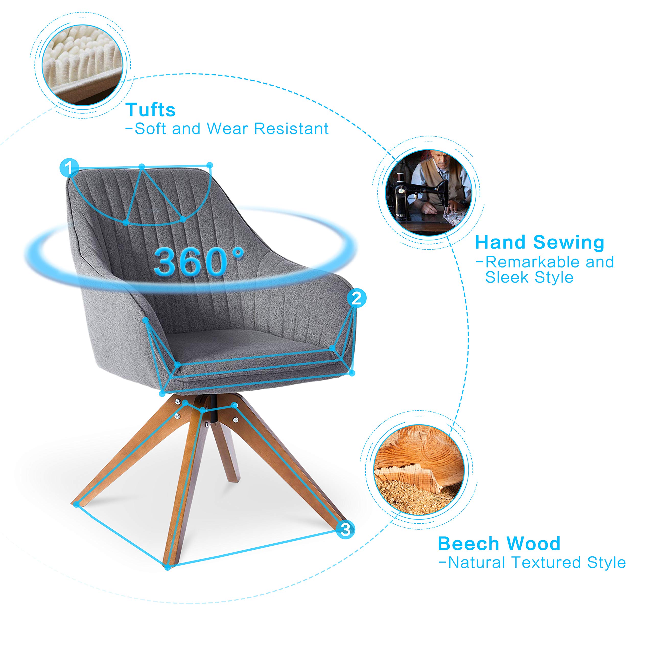 Art Leon MidCentury Modern Swivel Accent Chair with Beech Wood Legs