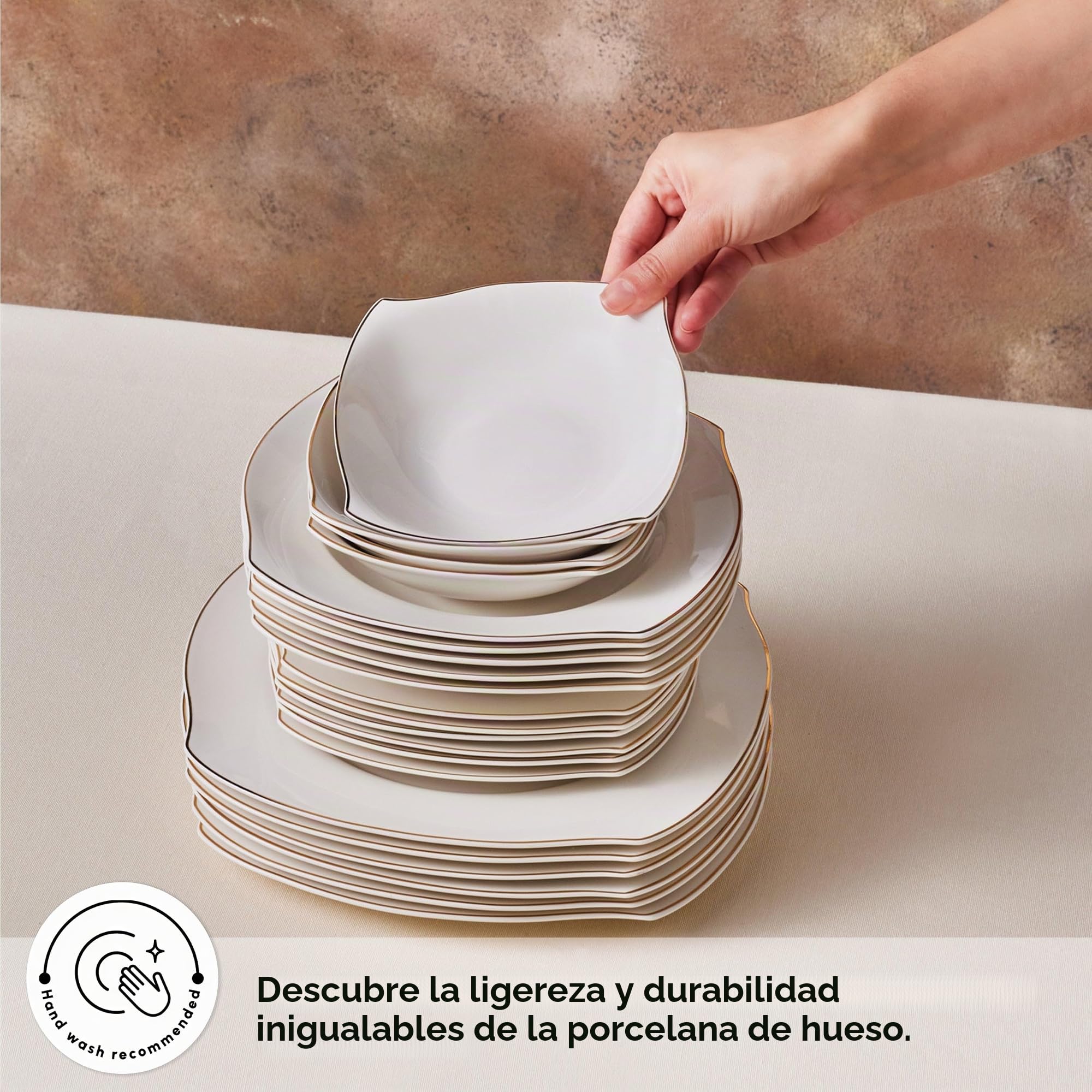 Karaca Wave - Vajilla de 53 piezas para 12 personas, color dorado