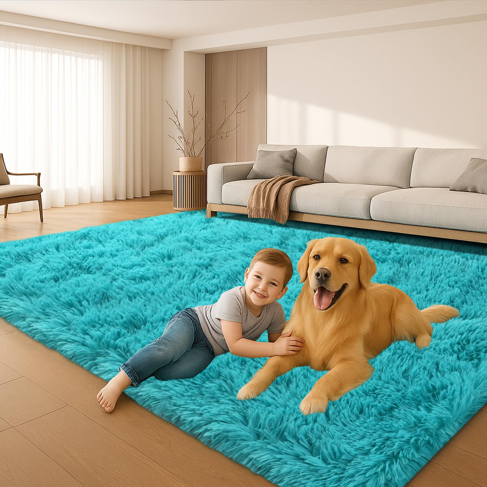 Mtandyx Teal Blue 5x7 Fluffy Shag Rug