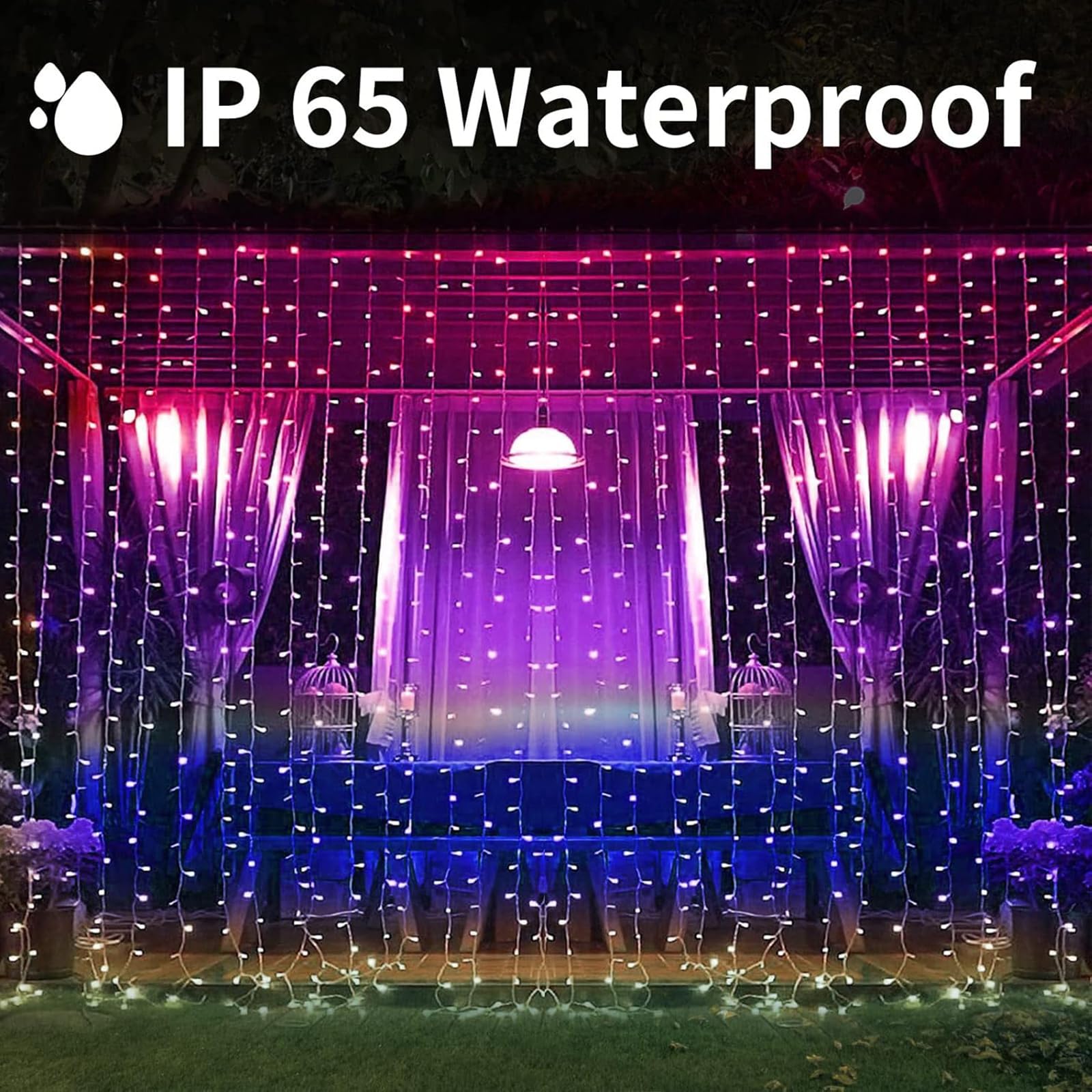 XINXIANLIAN 300LED Solar Curtain Lights Outdoor Indoor 8 Modes Solar Fairy Curtain String Lights Waterproof Twinkle Lights for Home Garden Patio Gazebo()