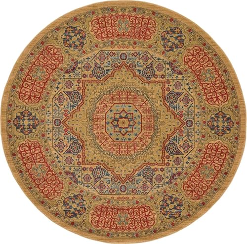 Unique Loom Palace Collection - Alfombra bohemia tradicional, medallón, vintage (6 pies x 6 pies, redonda, azul clarobronceado)