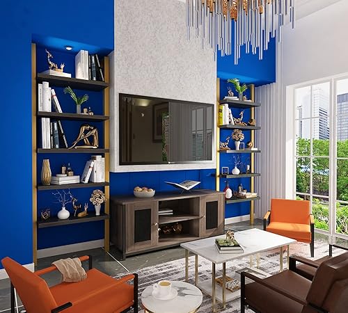 Miniatura 8 de DKLGG Estantería de pared con escalera industrial, estante para libros montado en 5 niveles, estante de exhibición abierto con marco de metal,