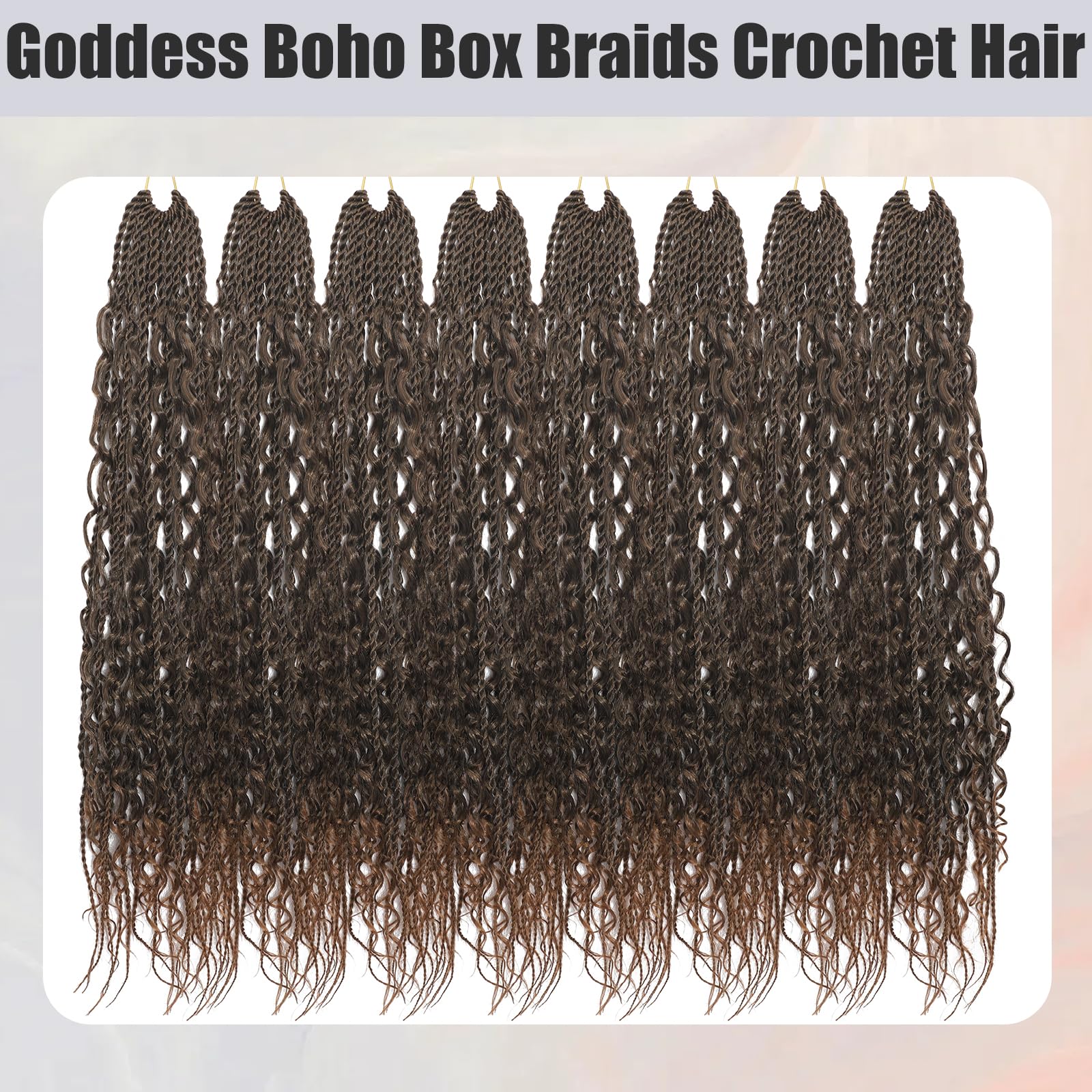 BLTYXT Goddess Boho Box Braids Crochet hair 24 Inch 8 Packs Pre Looped Water Wave Crochet Hair for Women Hair Extension (T30 - Image 4