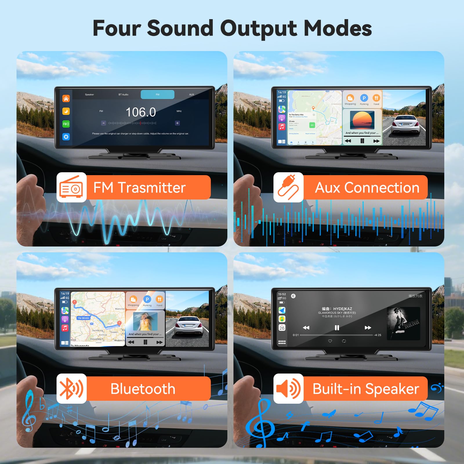 10,26 Zoll Wireless Carplay Display - Tragbares Autoradio Mit 4K Dashcam