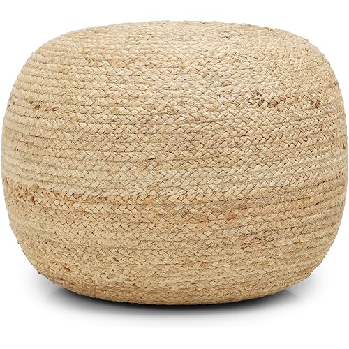 REDEARTH · Jute Circular Jute Pouf Ottoman - Braided Pouffe Accent Sitting Round Footrest for Living Room, Bedroom, Nursery, kidsroom, Patio, Gym; 100% Jute (19.5"x19.5"x14"; Jute Natural)