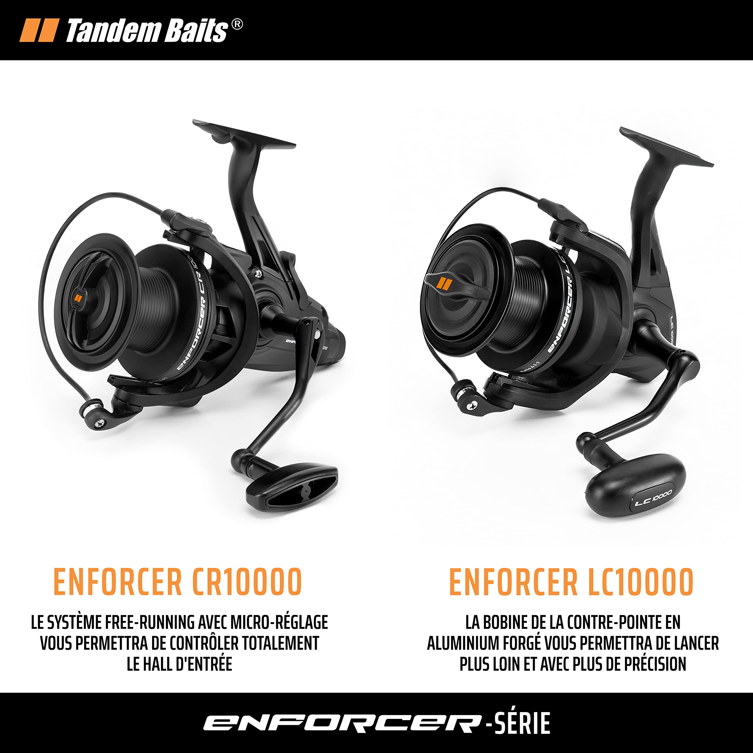 Tandem Baits Enforcer CR10000 Moulinet de pêche avec système Anti-Twist, Moulinet à Roue Libre avec 5+1 roulements à Billes, Parfait pour la Canne à Carpe, Peche Carpe, Accessoires de Pêche Carpe