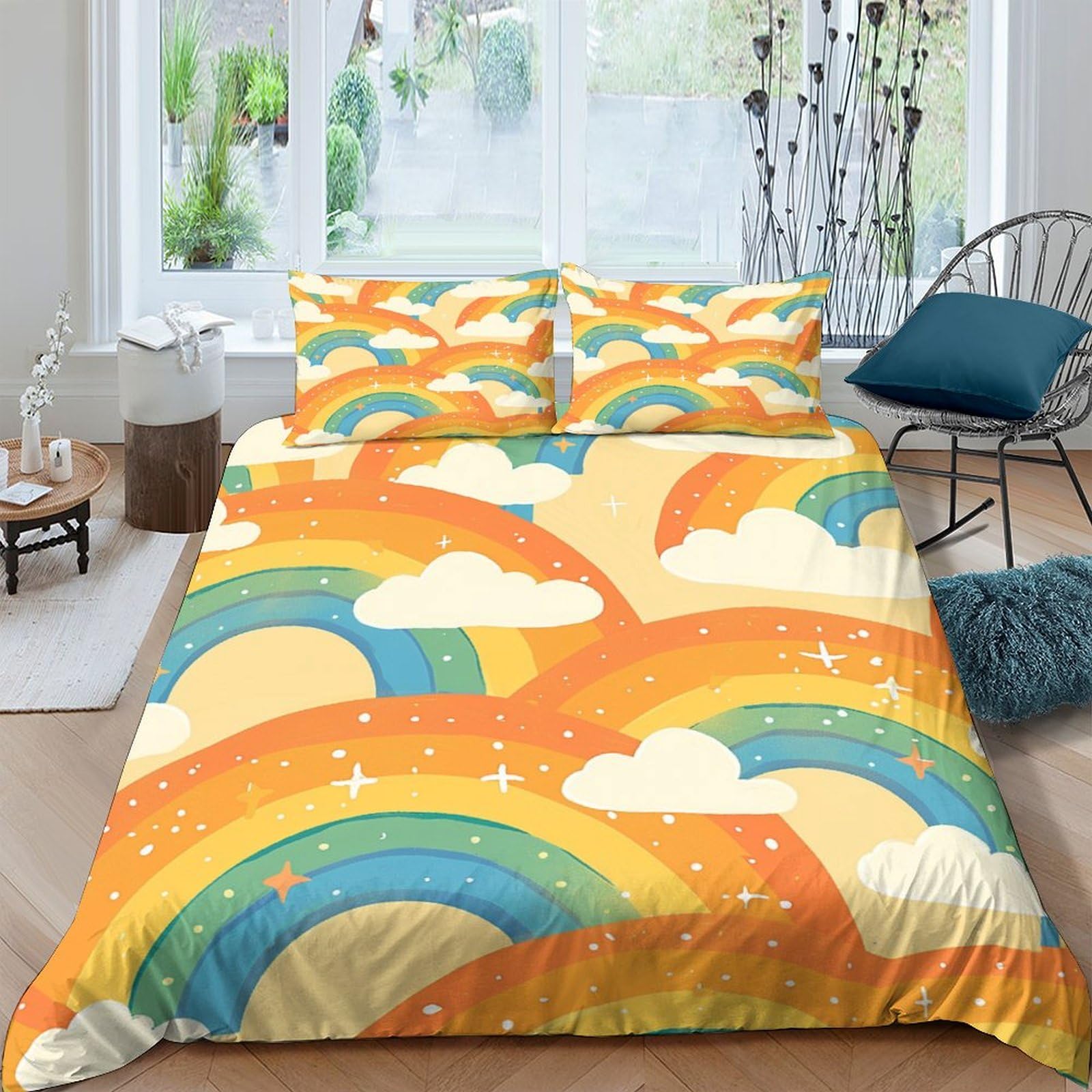 Housse de couette 200x200cm rainbow anti-plis en microfibre hypoallergénique