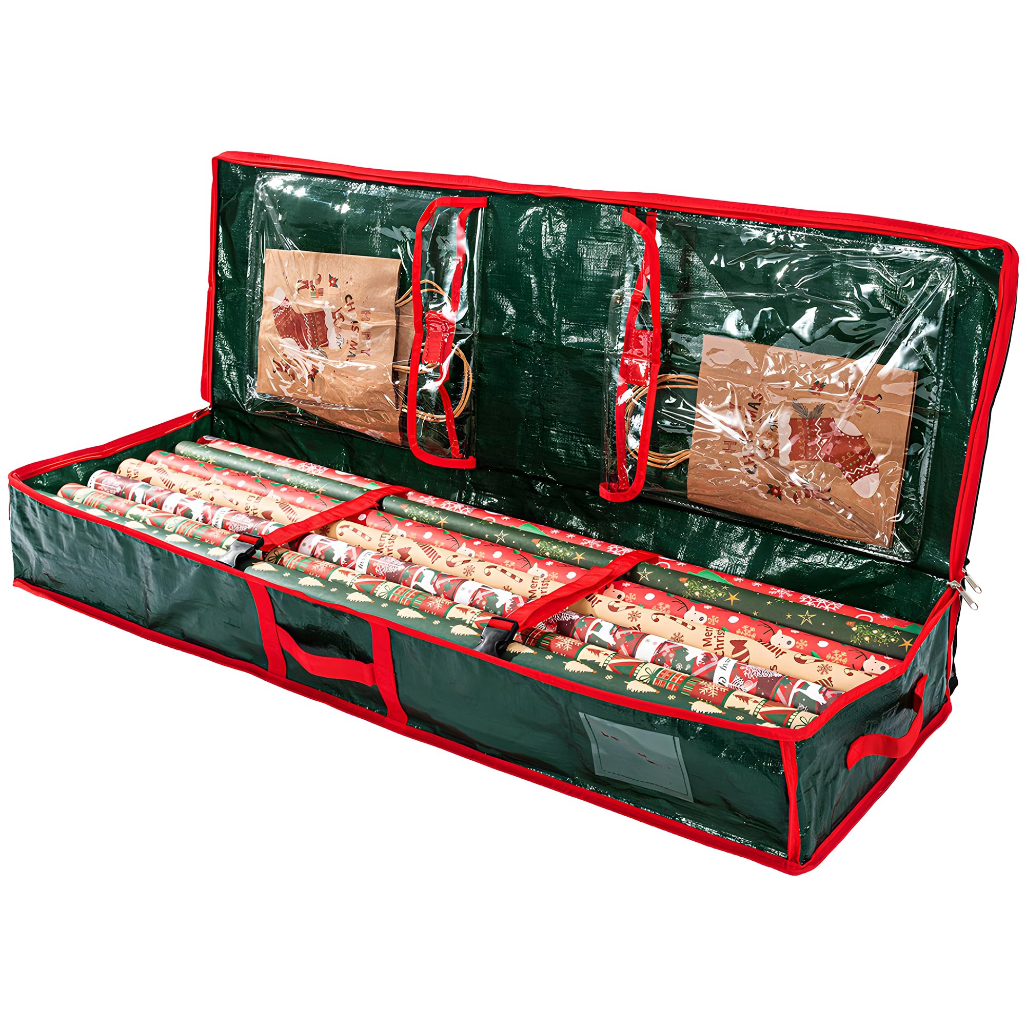 Wrapping Paper Organizer Storage Bag, Christmas Wrapping Bags, Waterproof & Spacious Holds 40 Rolls with Pockets for Ribbons & Accessories Decor Storage for Home Organization (Green)