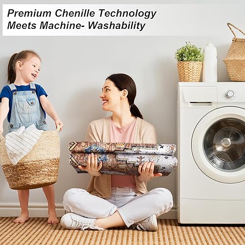 Miniatura 4 de Alfombra Lavable Alfombras para Sala de Estar Alfombra de Área de 9x12 Pies Grande Bohemia con Medallón Desgastado, Alfombras para Interiores Suaves