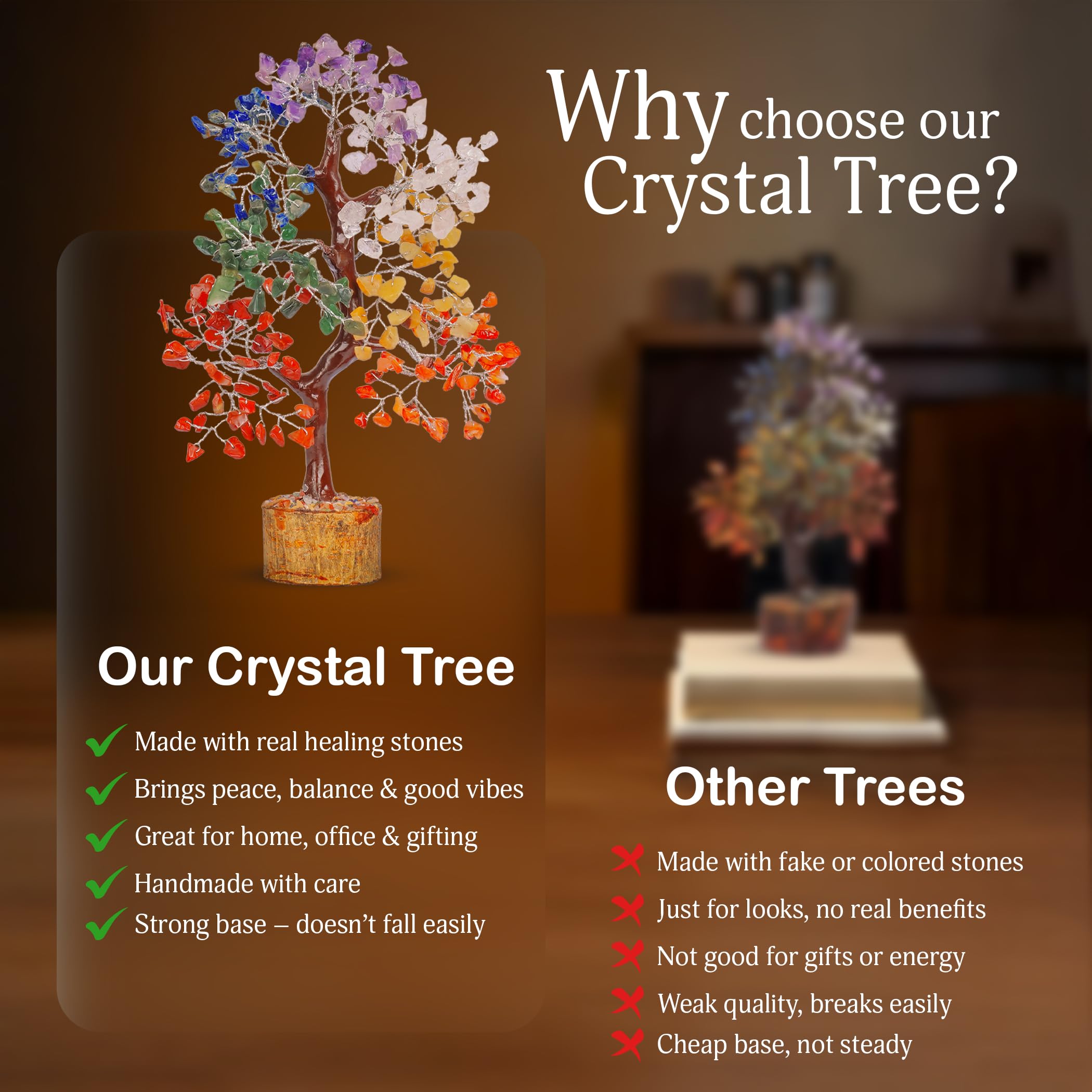 YATSKIA - Árbol de la Vida de 7 Chakras, Cristales y Piedras curativas, decoración de Feng Shui, Accesorio de meditación, Regalo para Personas espirituales, Hecho a Mano con 7 Cristales Naturales