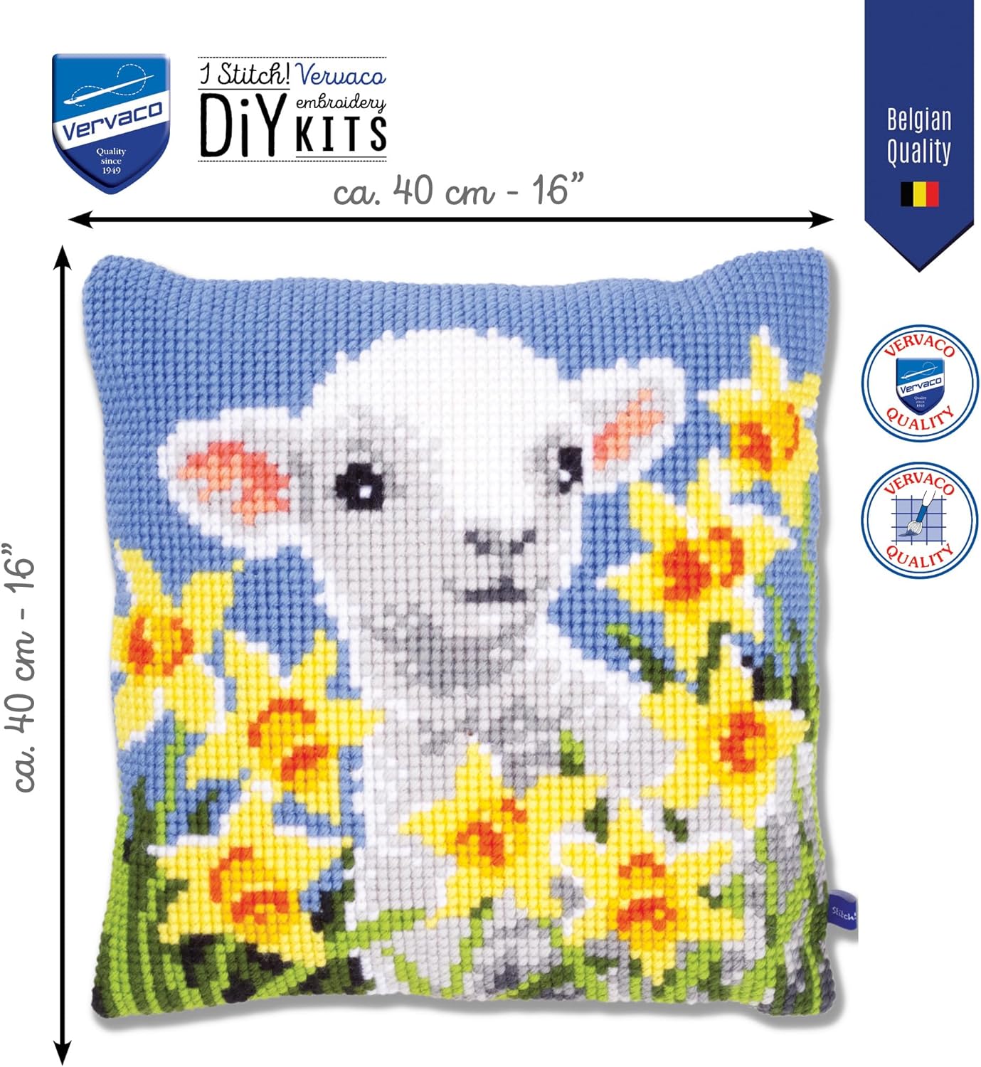 Vervaco Lamb Cushion Cross Stitch Kit, 15.75" by 15.75"