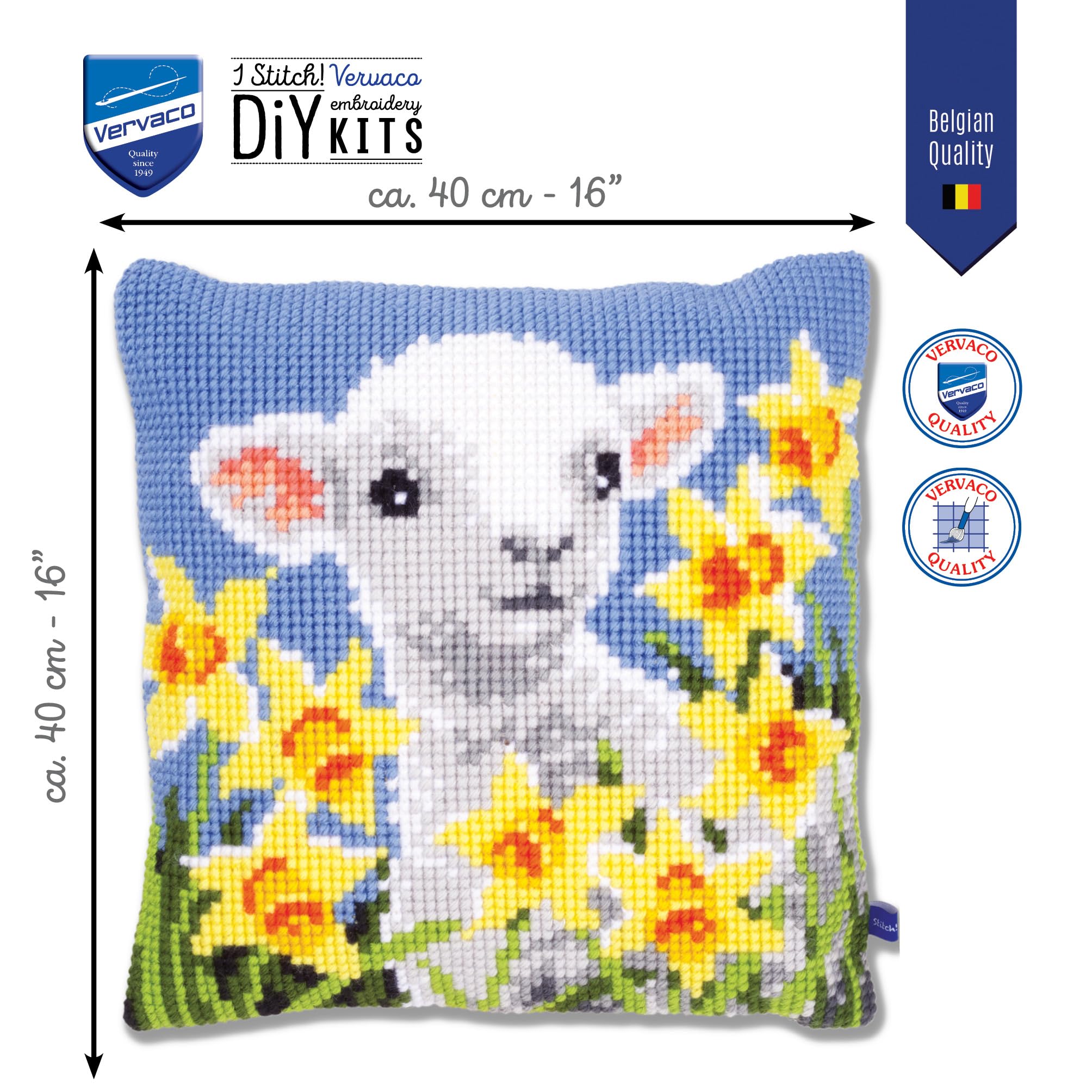Vervaco Punto De Cruz Kit Cojin Decorativo Cordero Manualidades Adultos Decoracion Bordar Kit Principiantes Completo DIY Bordado Creativo Regalo ca. 40x40 cm Cross Stitch Embroidery