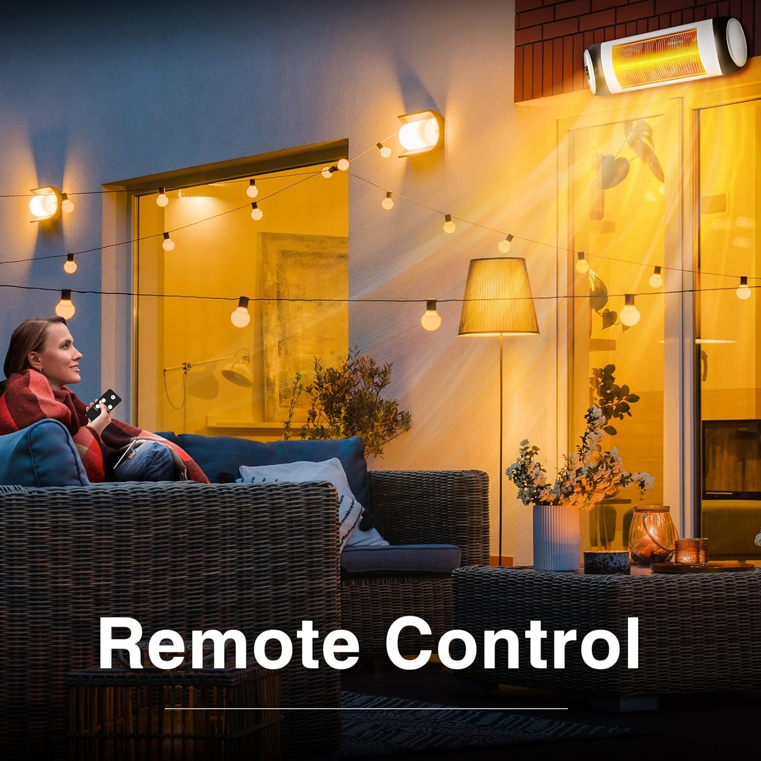 Person using remote control for TRUSTECH heater