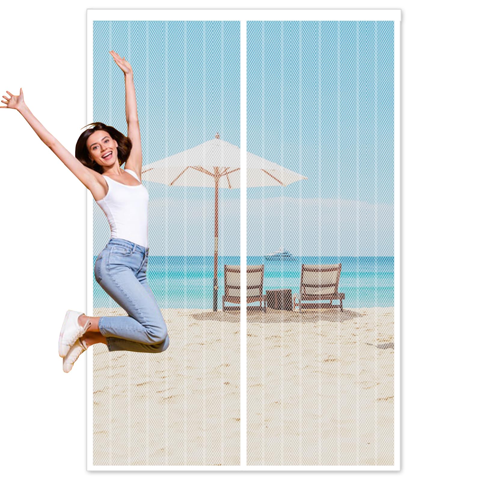 Magnetic Fly Screen Door,Fly Screens for Doors,Heavy Duty Bug Mesh Curtain with Powerful Magnets,Anti Mosquito Mesh Fly Curtain,Fly Nets for Doors Without Drilling,Keep Fly Bug Out,75x240cm,White — image 1