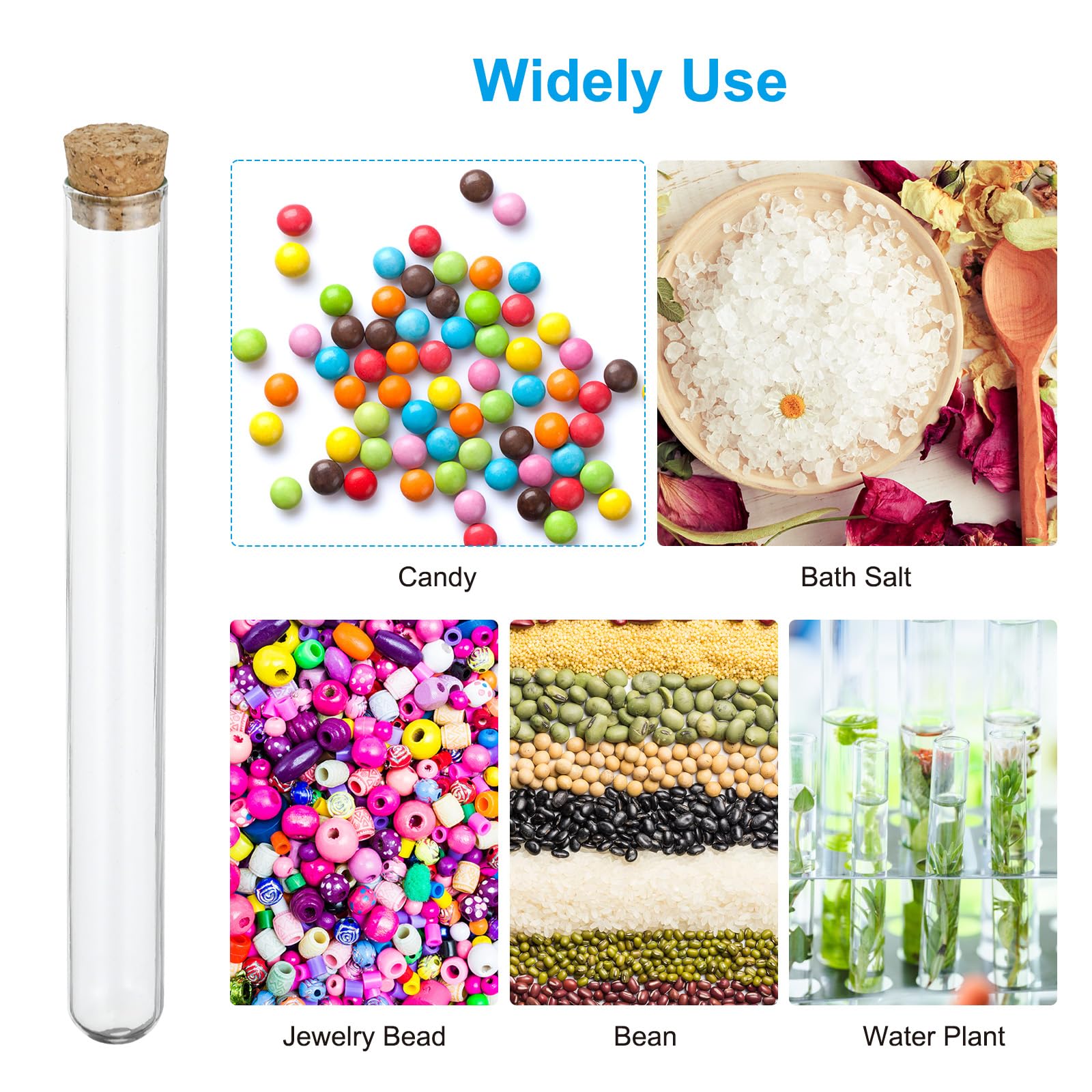 PATIKIL Tubos de Ensayo de 23 ml, 100 Unidades Tubos de Ensayo Redondos de Vidrio Transparente de 5.91x0.63 Pulgadas con Tapón de Corcho para Almacenamiento de Cuentas, Dulces