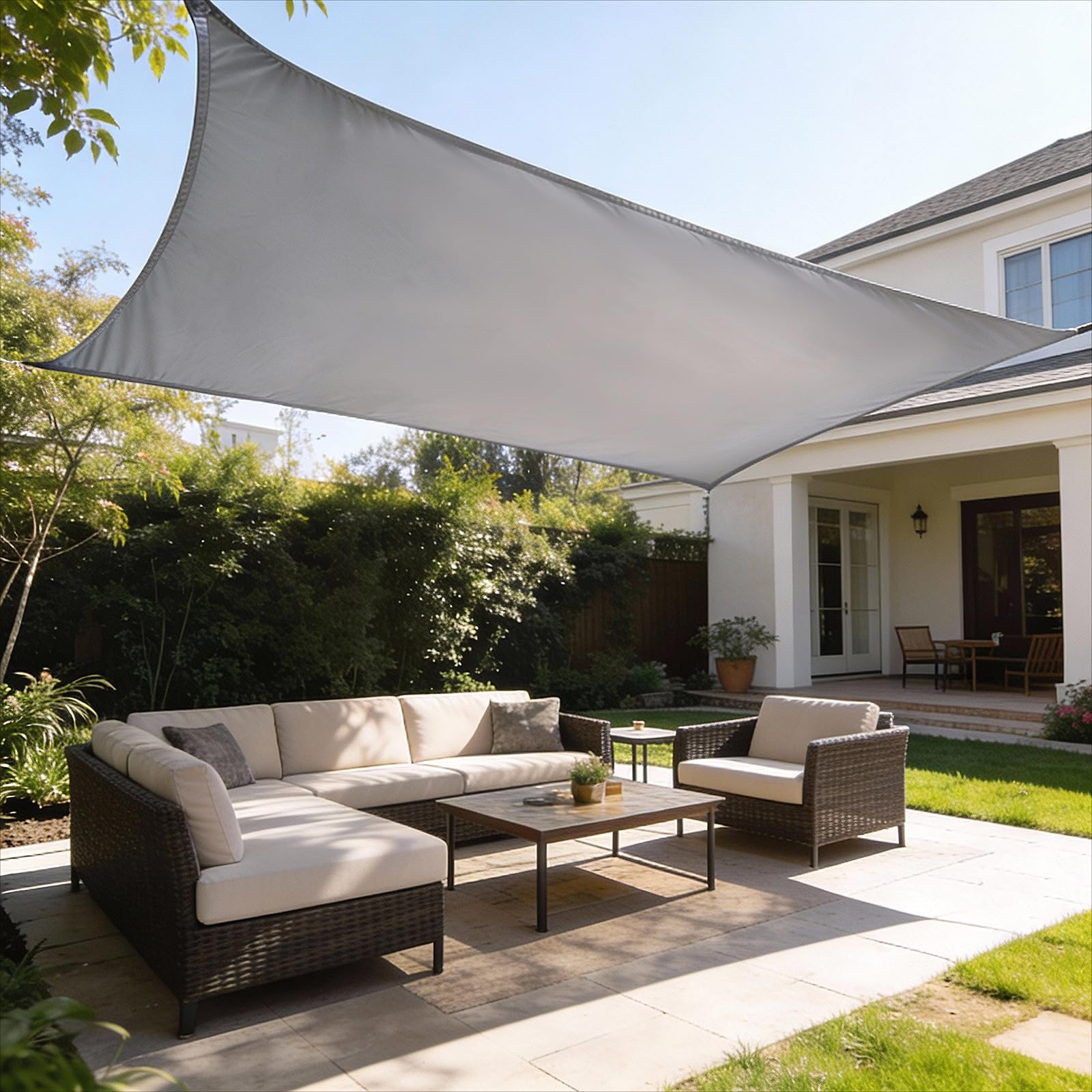 HAIKUS Tenda a Vela Impermeabile Rettangolare 3x5 m, Protezione Raggi UV 98%, Vela Ombreggiante Quadrata 5x3 m, Telo Tenda da Sole per Esterno, Giardino Terrazzo, Grigio Chiaro