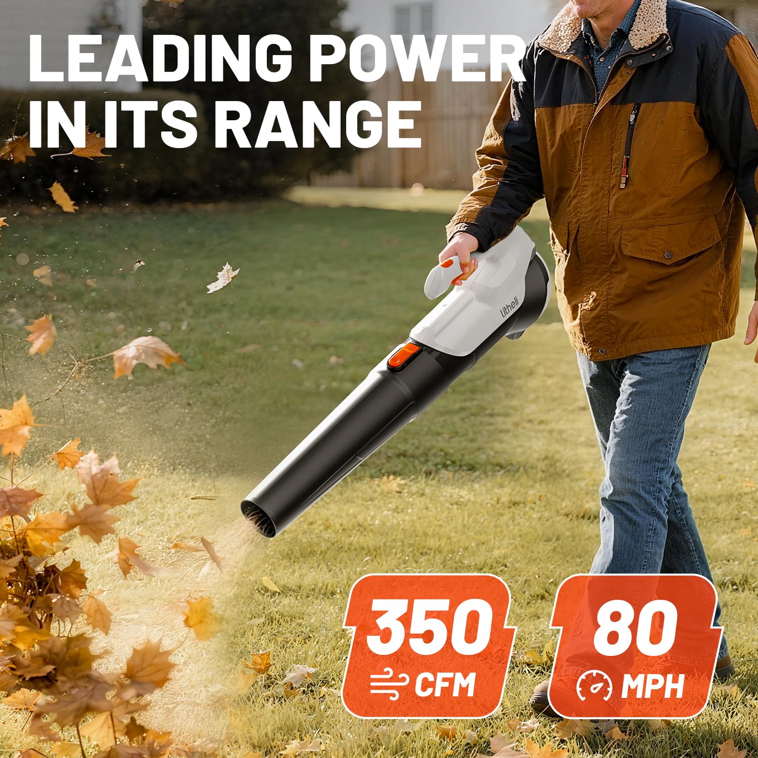 Litheli Soffiatore elettrico senza fili da 20 V, alimentato a batteria, batteria da 2,0 Ah, leggero, 2 modalità di velocità, per la cura del prato, patio, neve, polvere, soffiaggio foglie