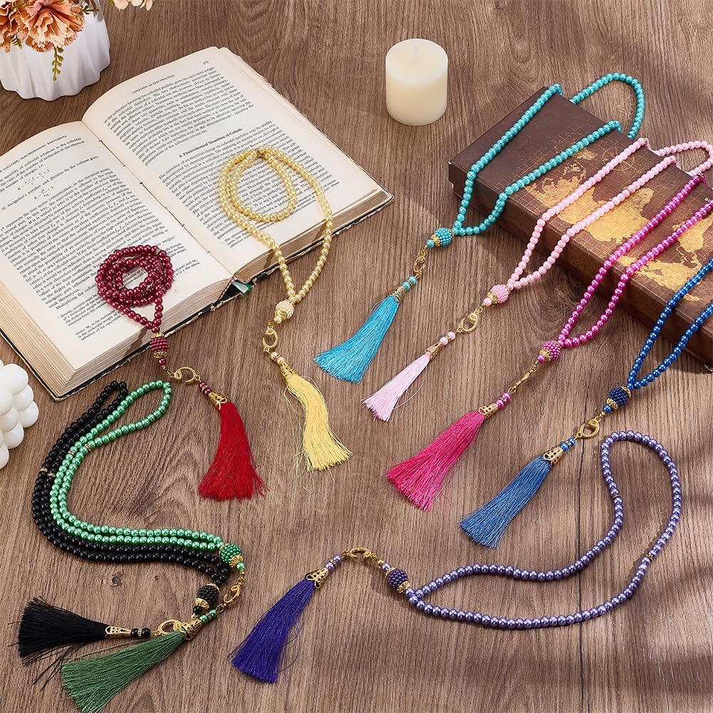 PH PandaHall 12pcs Ramadan Tasbih Prayer 99 Beads Islam Prayer Tasbih 6mm Rosary Muslim Misbaha Tasbeeh Bracelet with Tassel Beaded Glass Pearl Bracelet Gifts for Easter Women Men, 12 Colors - Image 4
