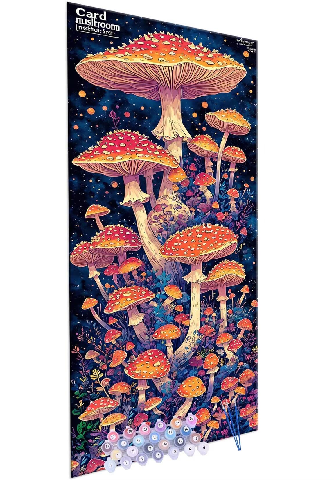 Pintar por Numeros Adultos Niños, Grande DIY Pintura por Numeros Setas Cuadros para Pintar por Numeros Kit con Pinceles y Pinturas Acrilicos, pintura al óleo para regalo 50 x 100 cm (con Marco) R-786