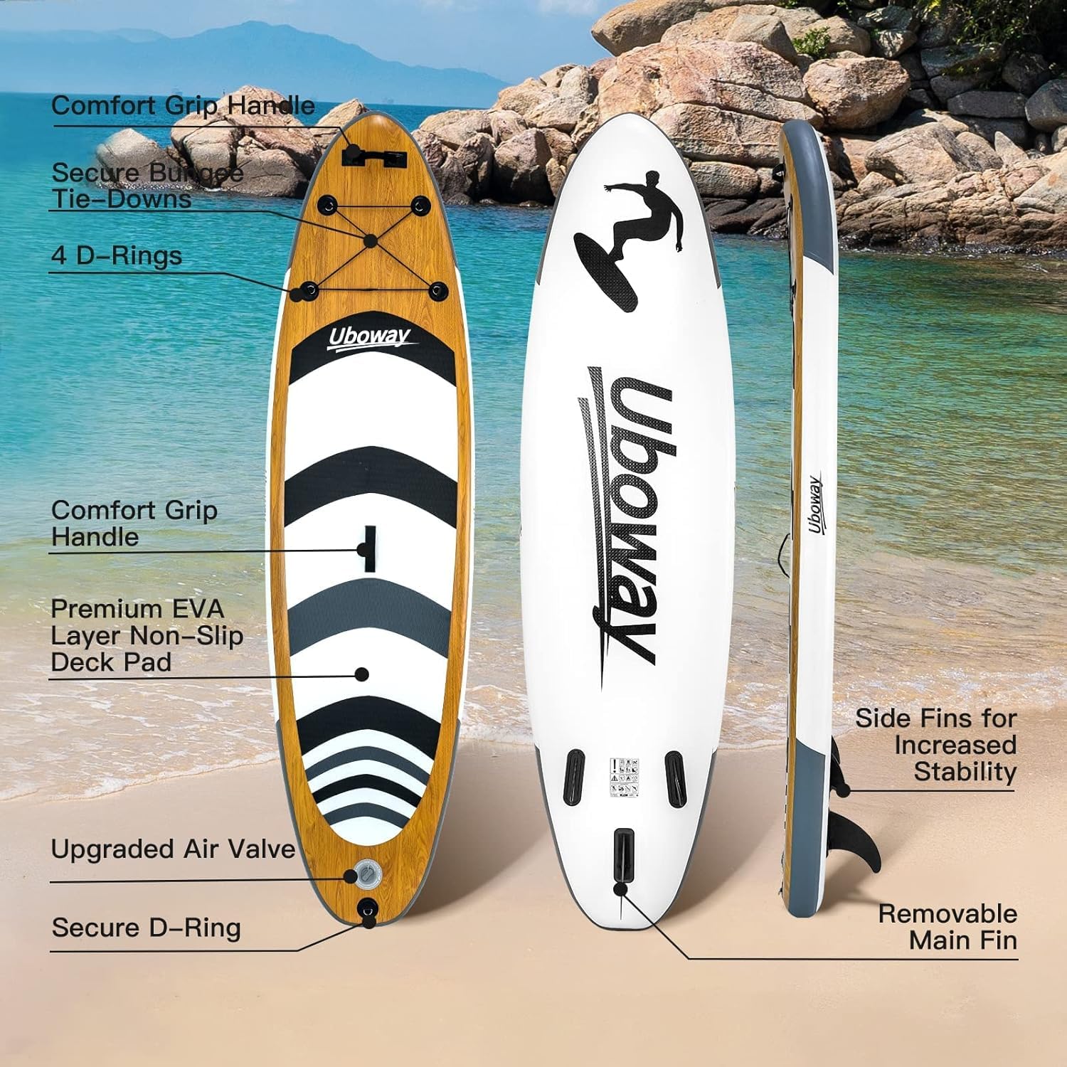 Signstek Inflatable Stand Up Paddle Boards : Sup con la Mochila de Paleta Ajustable Bomba de la Correa de Fin Adultos jóvenes Standup Paddleboard（En Blanco y Negro）