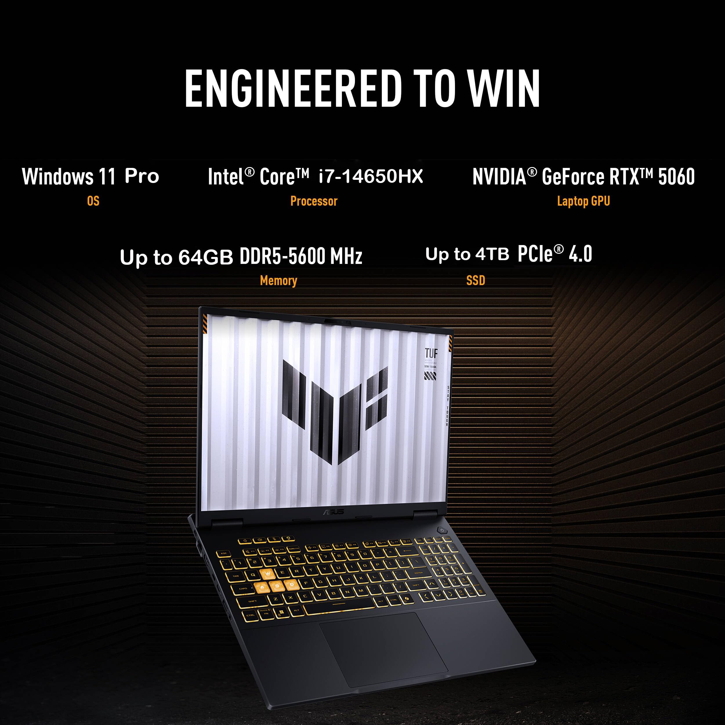 ASUS TUF F16 Gaming Laptop, NVIDIA GeForce RTX 5060, 14 Gen Intel 16-Core i7-14650HX, 16" FHD+ 165Hz Display antiriflesso, tastiera retroilluminata, 64GB DDR5 RAM, 1TB SSD, Win 11 Pro, WiFi 6E, con