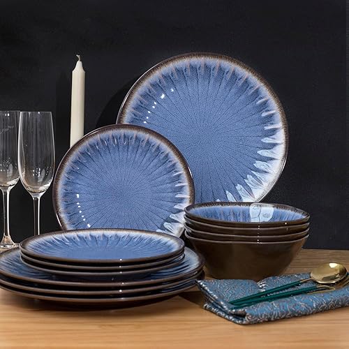 Miniatura 7 de Gufaith Juego de vajilla de melamina de 12 piezas, platos y cuencos, platos de melamina, juegos de platos para exteriores, vajilla irrompible,