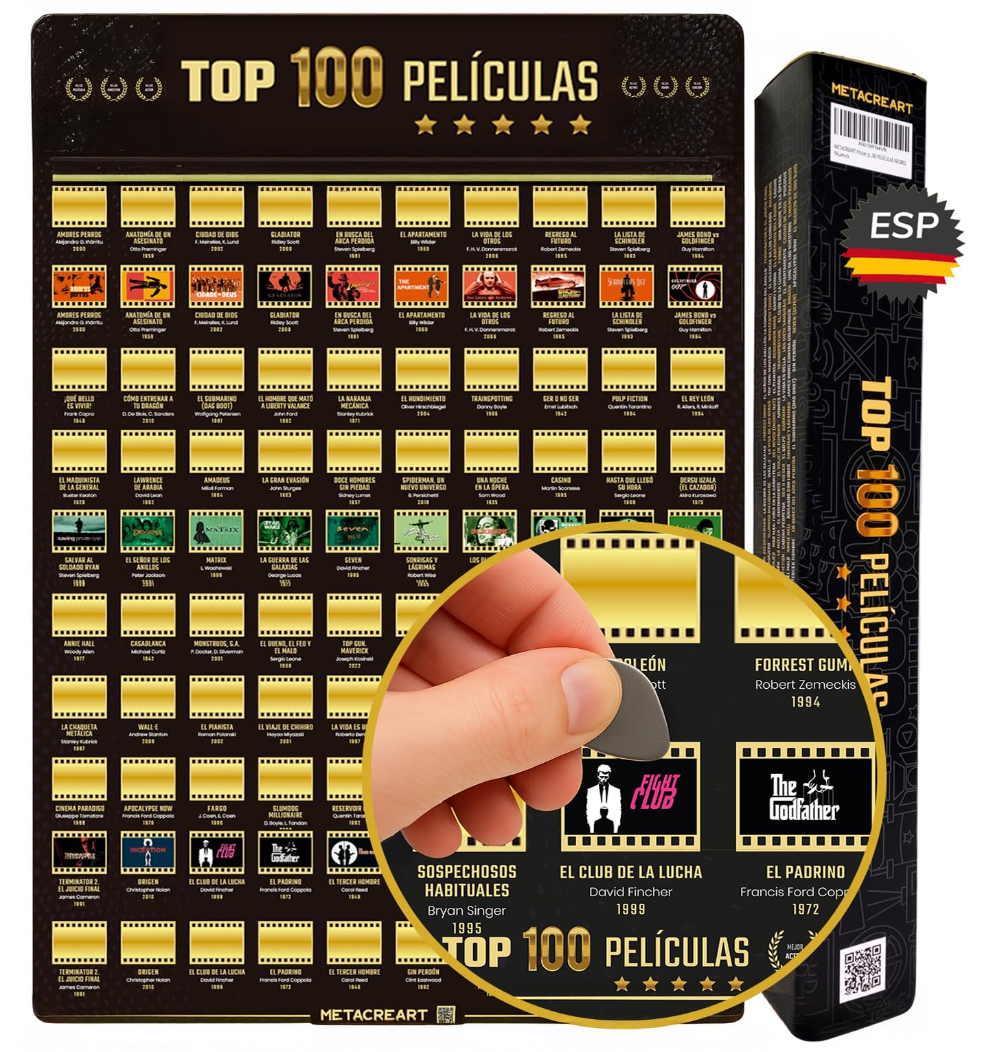 Poster 100 films à gratter METACREART, le cadeau idéal pour un ami invisible cinéphile