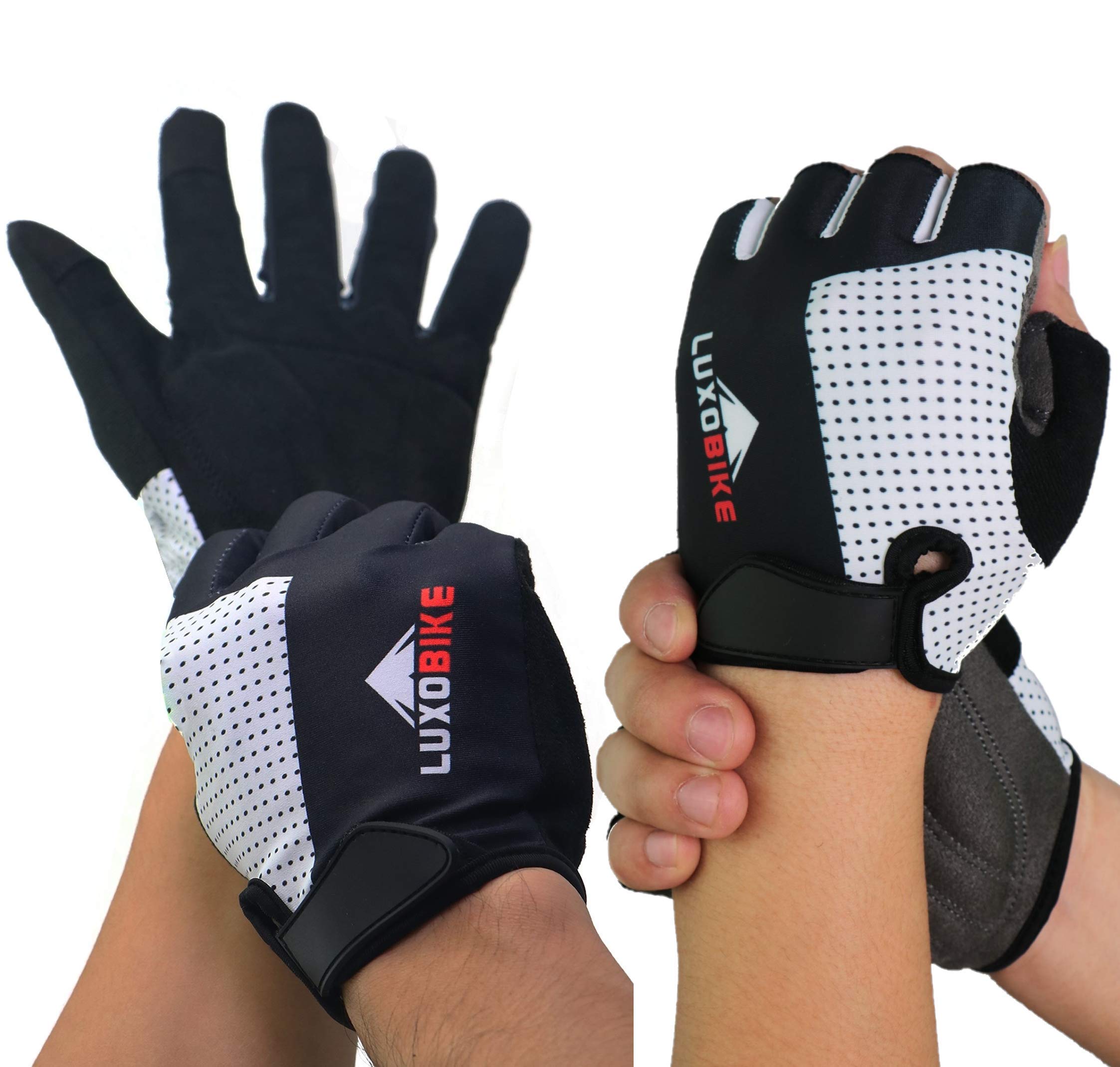 LuxoBike Black - Size Large - 2 Pair - Half and Full Finger Cycling Gloves Bundle