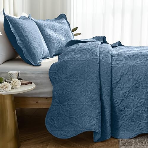 Miniatura 5 de Auemtyn Juego de edredón tamaño King de 3 piezas, colcha de verano suave y ligera, edredón reversible de microfibra para todas las estaciones, gris