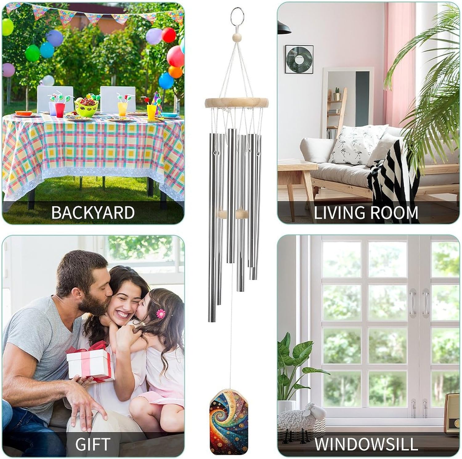 Multi Colored Swirled Spirals Wooden Wind Chimes Deep Tone Memorial Windchime for Outside Garden Home Decoration