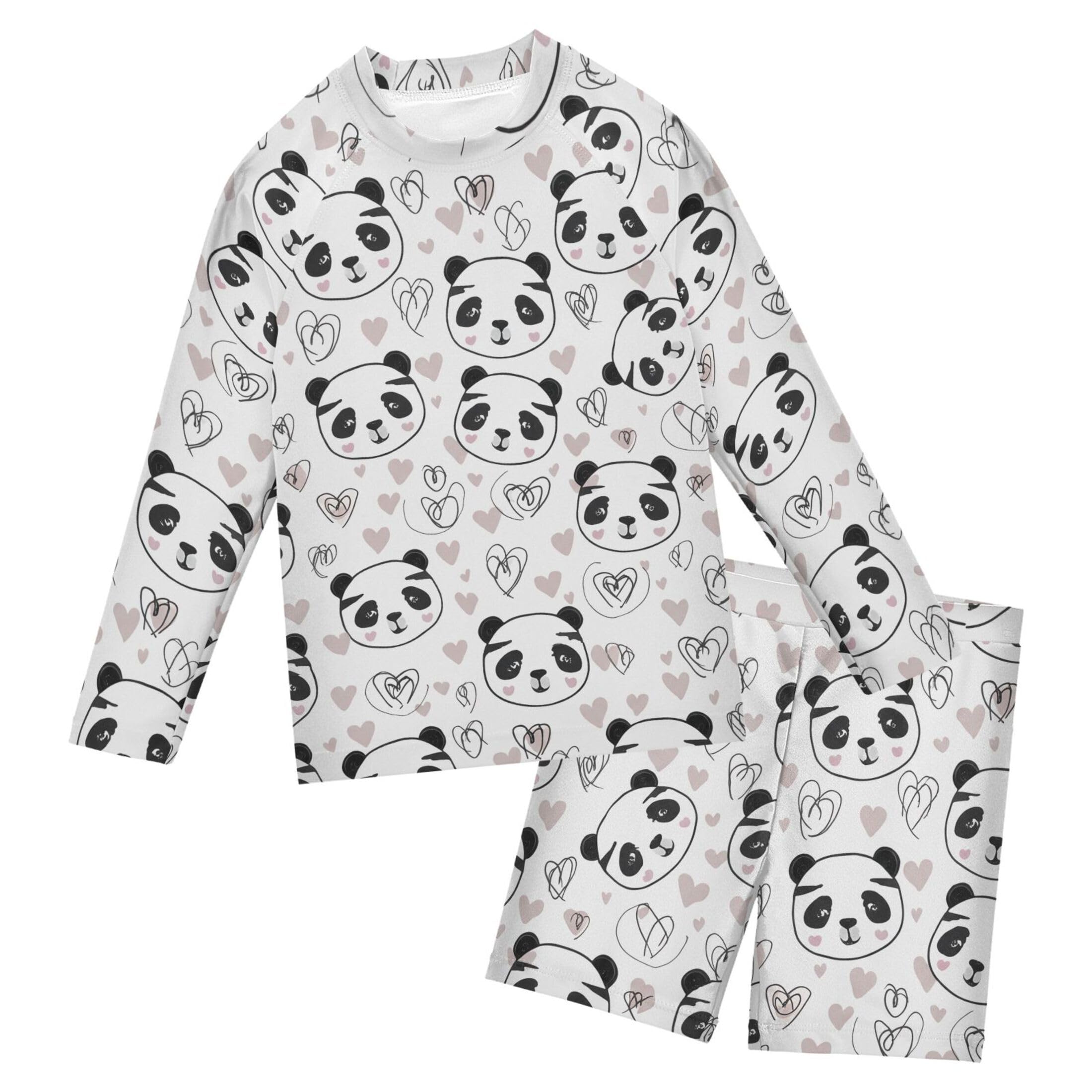 Cute Panda Toddler and Baby Boys' 2-Piece Swimsuit Trunk, Long Sleeve Rashguard Bathing Suit B0404185