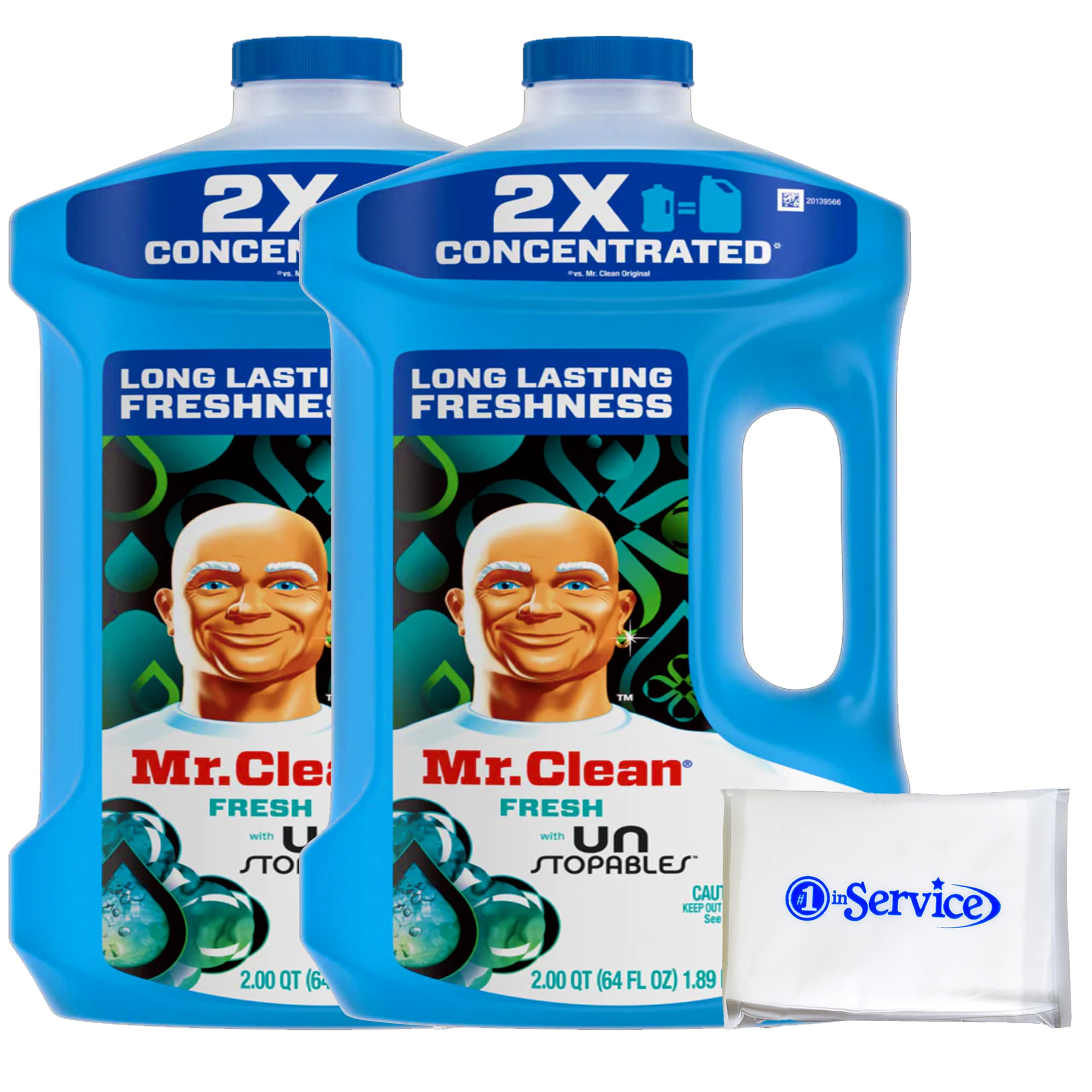 Mr Clean Multi Purpose Unstopables Fresh Liquid Cleaner Professional Household Non-Toxic Hardwood Floor Cleaner, 64 Ounce, New and Improved 2X Concentrated Solution, NOIS Tissue Pack, 2 Pack