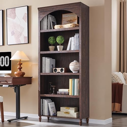 IFGET 76" Tall Arched Bookcase, Farmhouse 5 Tiers Large Arched